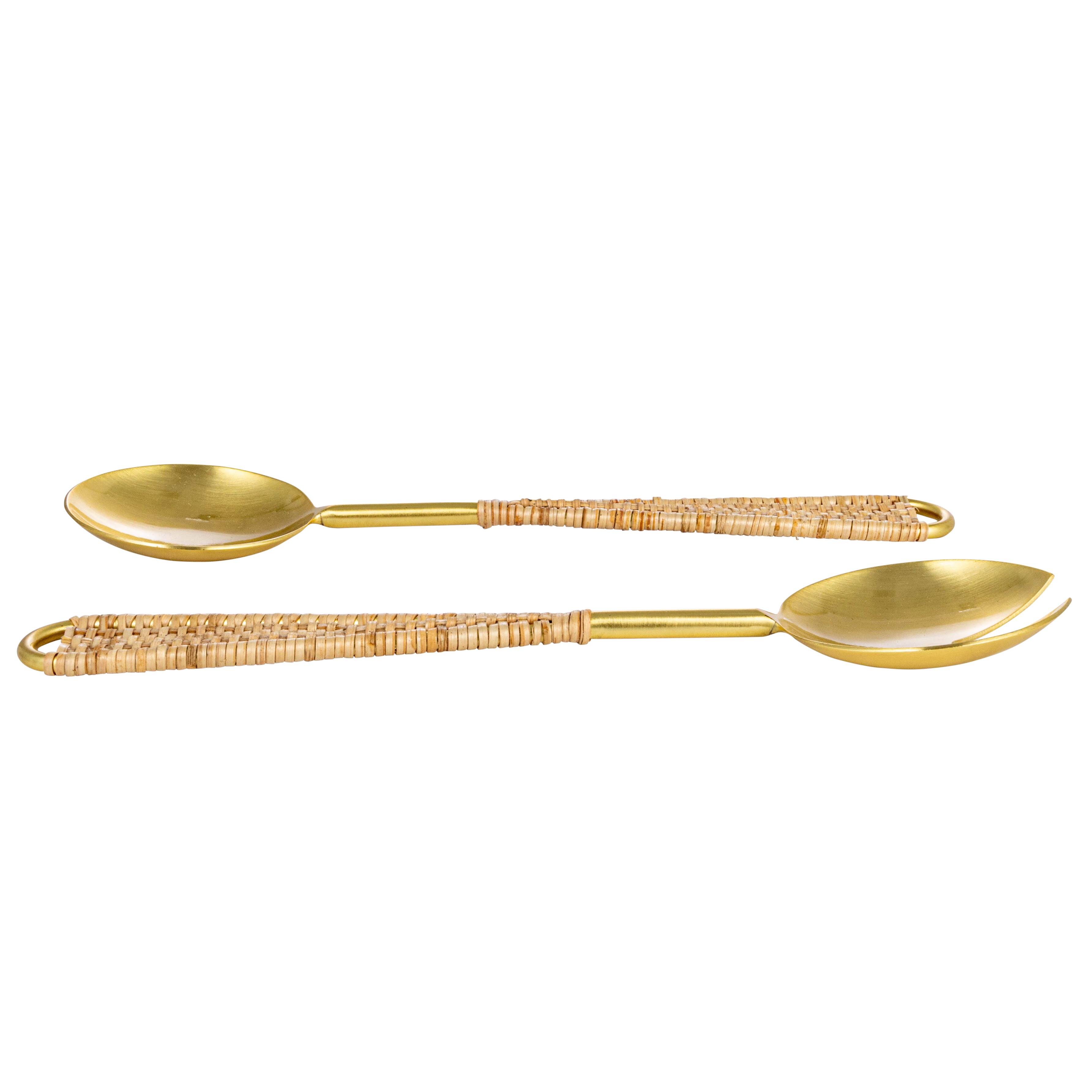 Hello Honey® Rattan Wrapped Stainless Steel Salad Server Utensil Set