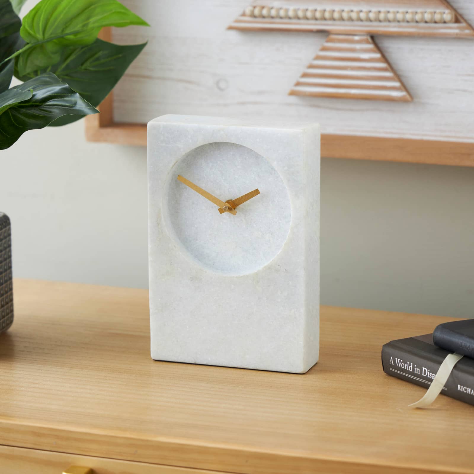 9" White Marble Rectangular Clock