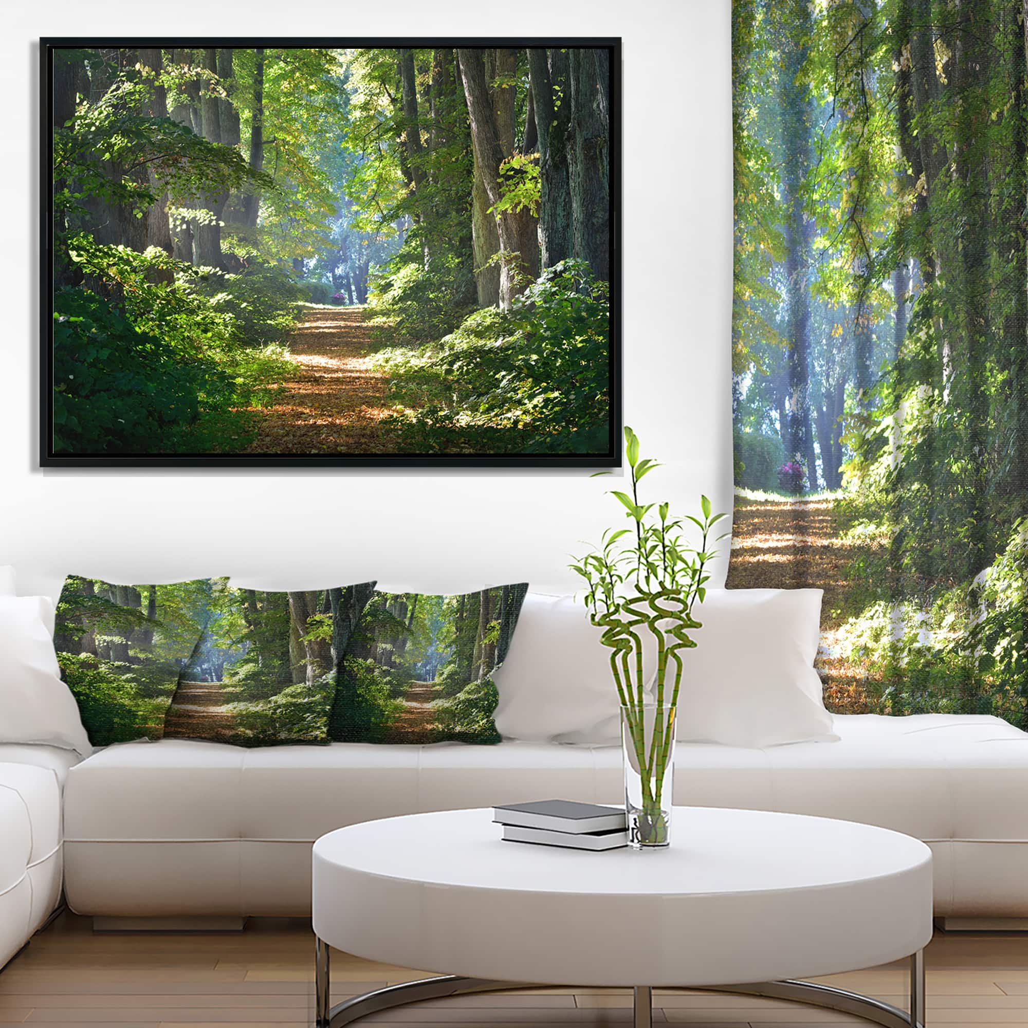 Designart - Bright Green Forest in Morning - Landscape Photography Canvas Print in Black Frame
