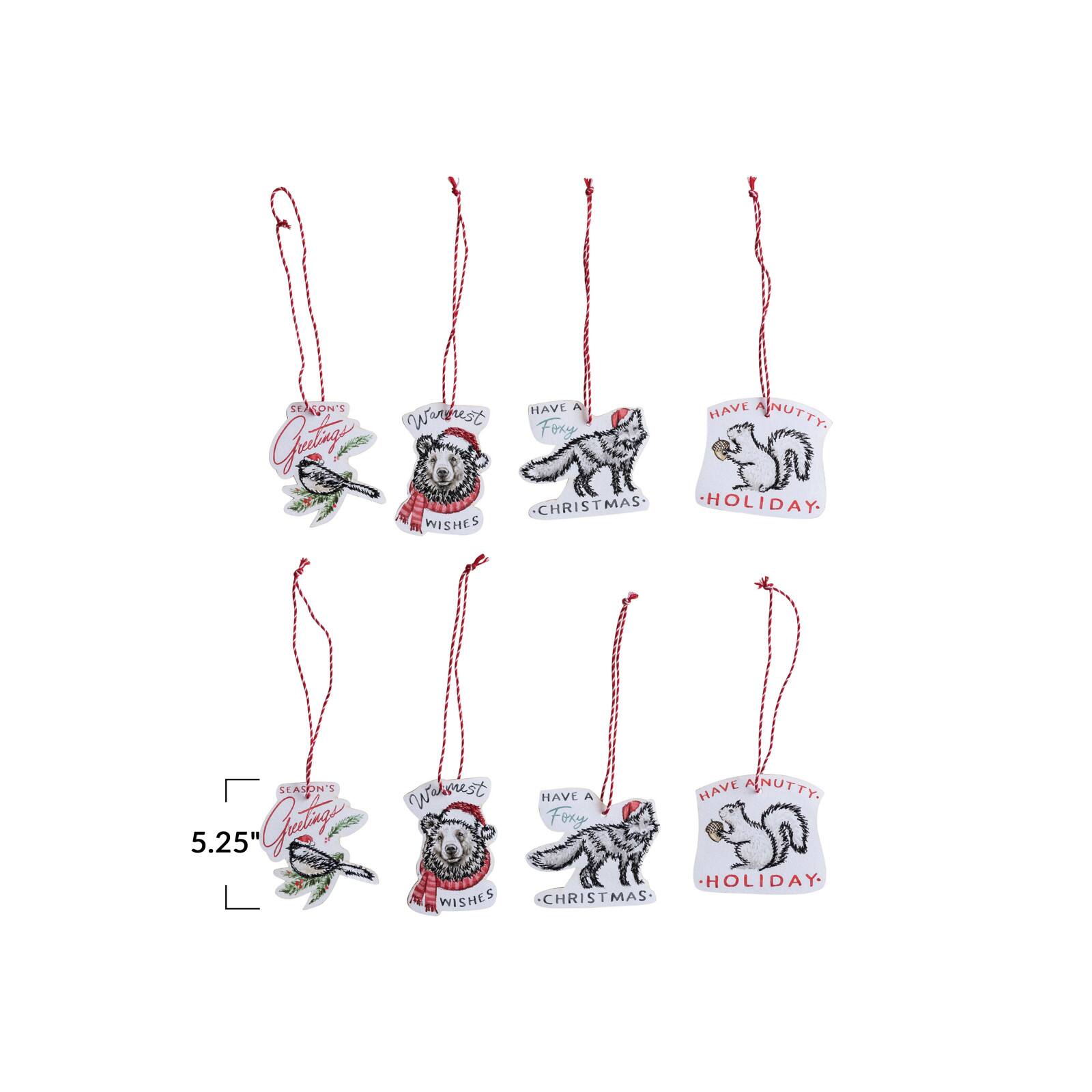 Hello Honey® 8 Pack 5.25" Christmas Animal Sentiment Ornaments/Gift Tags