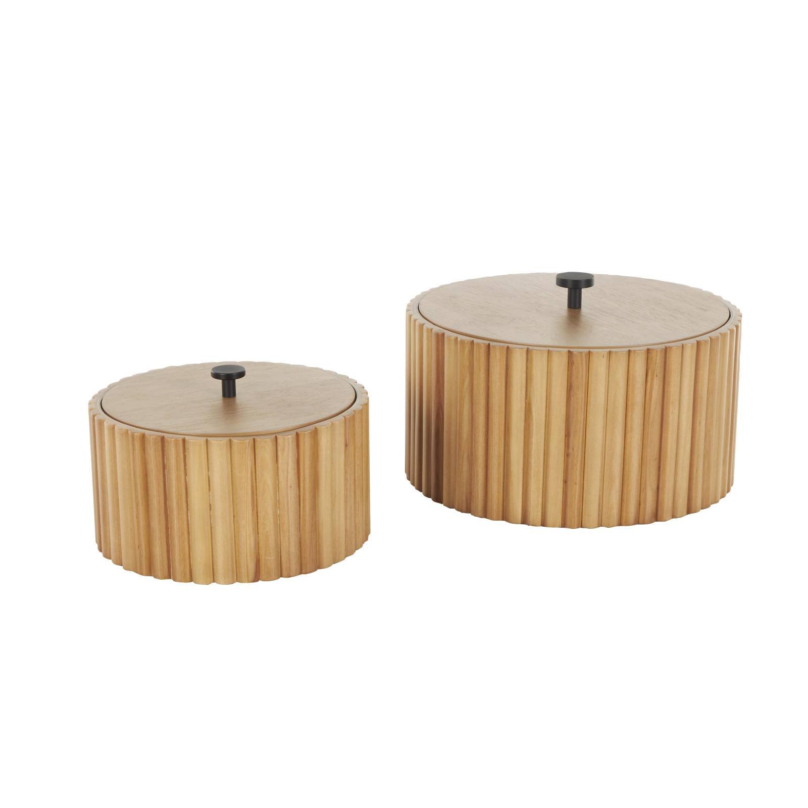 Brown Round Handmade Slatted Box Set