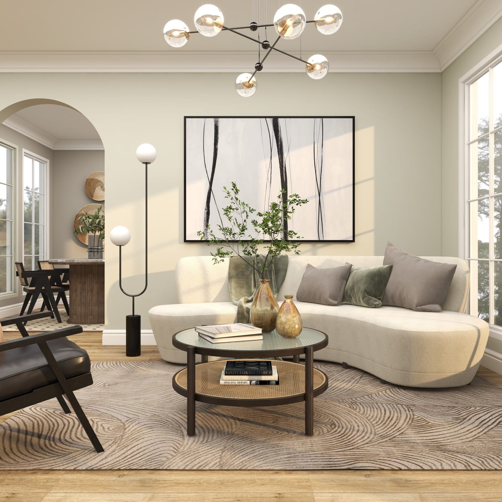 34" Brown Rattan Coffee Table with Pressed Tempered Glass Top