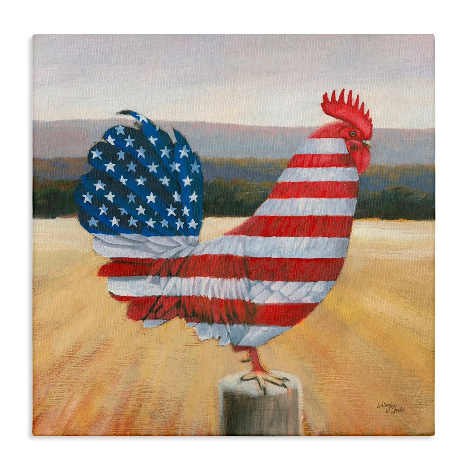 Stupell Industries American Flag Rooster Canvas Wall Art