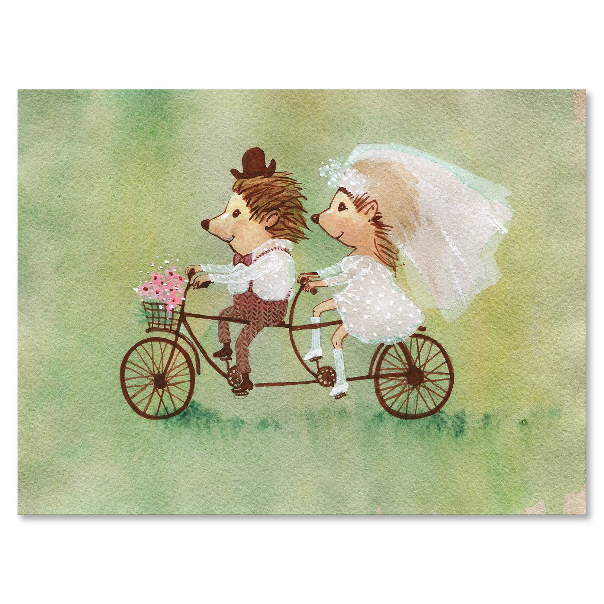 Designart - Couple of Hedgehogs Riding A Bike - Traditional Canvas Wall Art Print