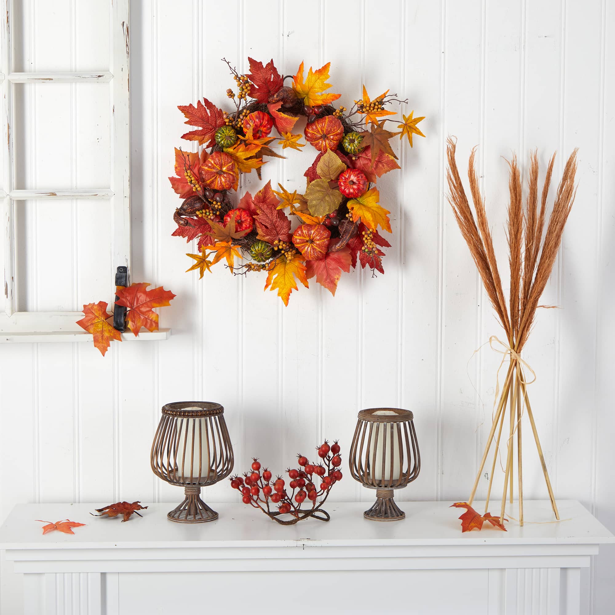 24" Pumpkin & Berries Artificial Fall Wreath