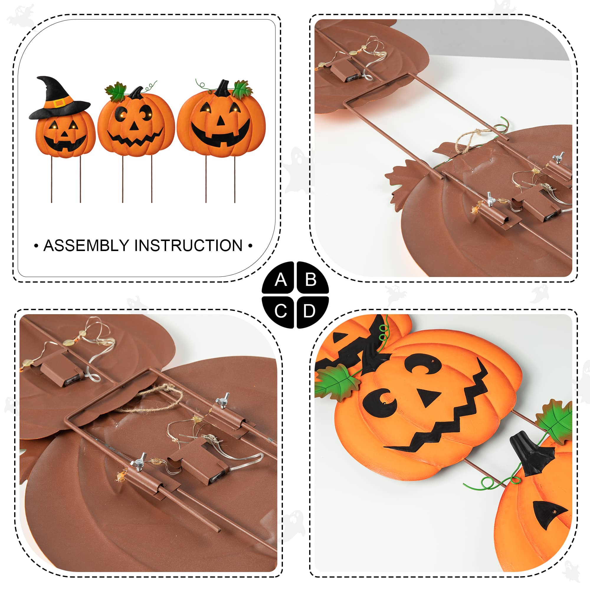 Glitzhome® 3.3ft. Halloween Lighted Metal Stacked Jack-O-Lantern Yard Stake Set with Timer