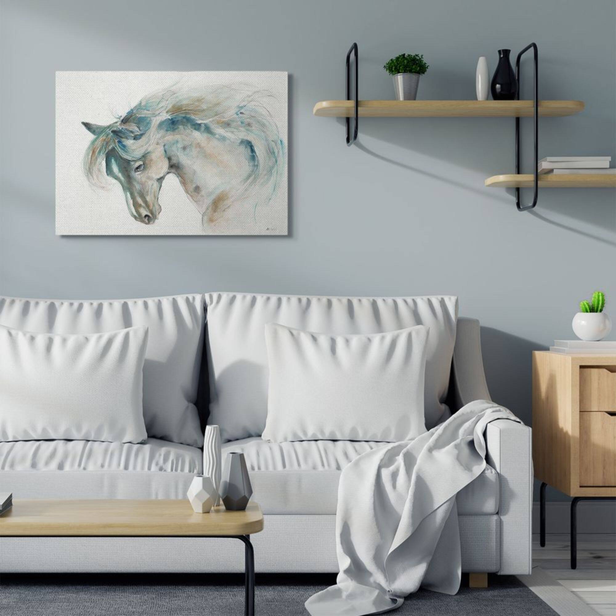 Stupell Industries Minimalist Watercolor Horse Portrait Blue Beige Canvas Wall Art