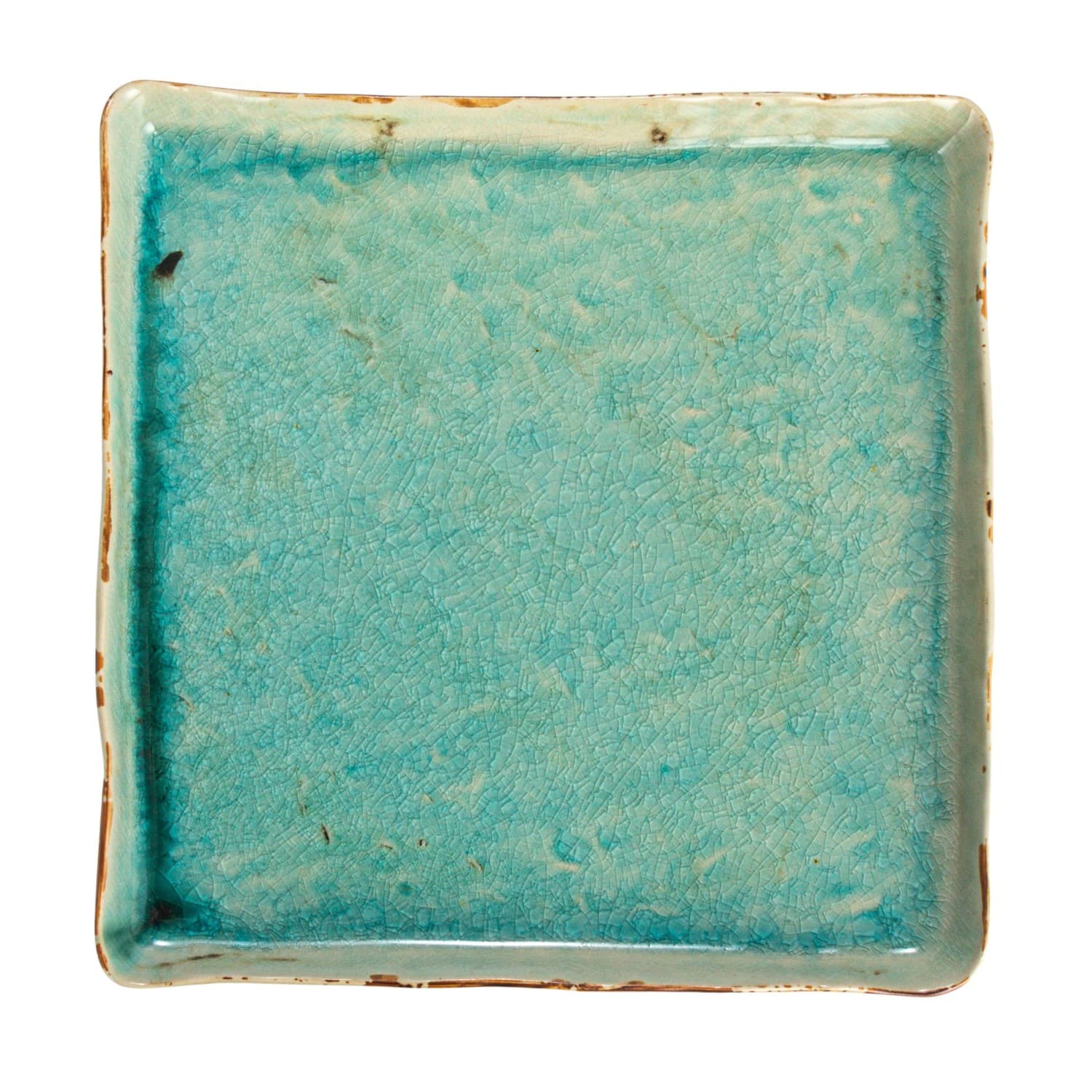 Hello Honey® 11" Square Aqua Reactive Crackle Glaze Stoneware Serving Trays, 6ct.