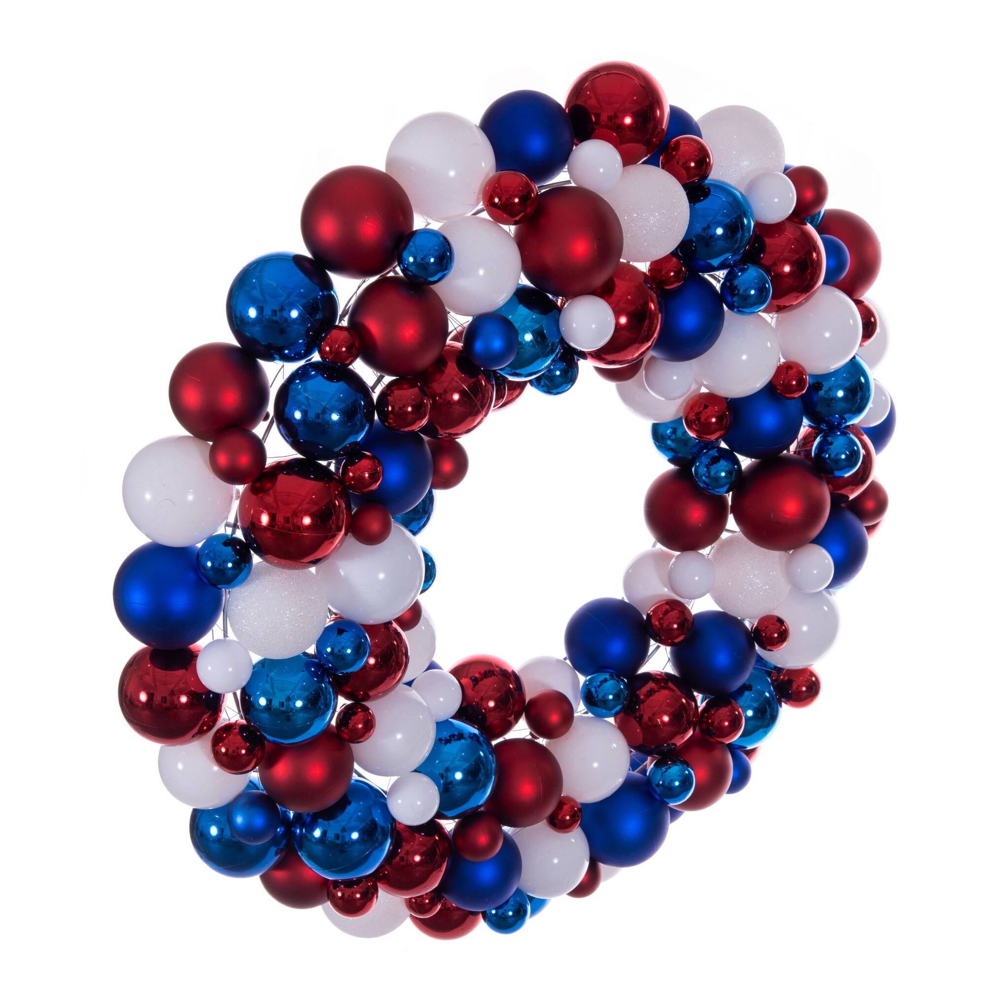 28" Red, White, and Blue Patriotic Mix Ball Wreath