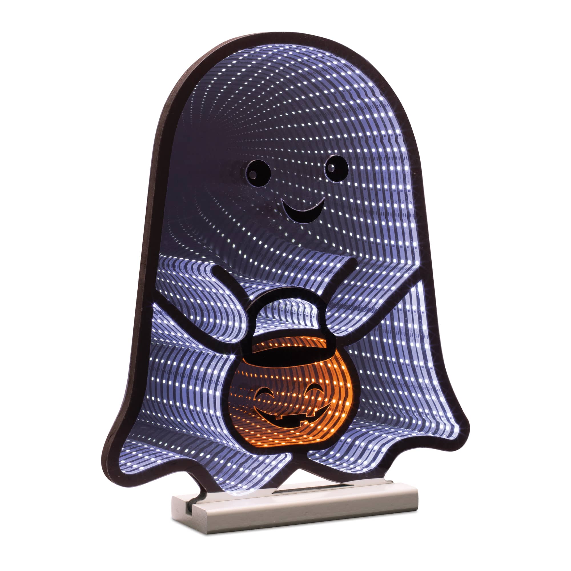 53557DS 16 in. Acrylic UL Plug Ghost with Candy Bucket Ekkolight, White, Orange & Black