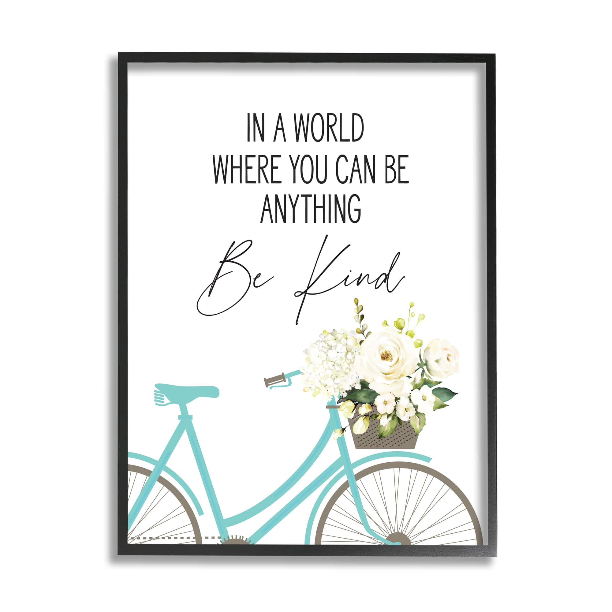 Stupell Industries Be Kind Bicycle Floral Giclée Textured Black Framed Wall Art