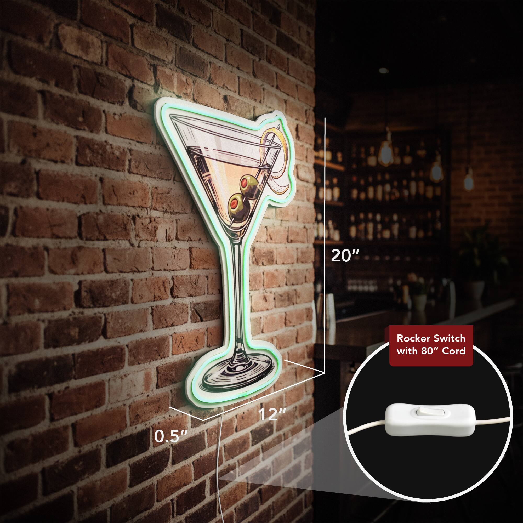 American Art Decor 12" x 20" Martini Glass LED Plaque Sign