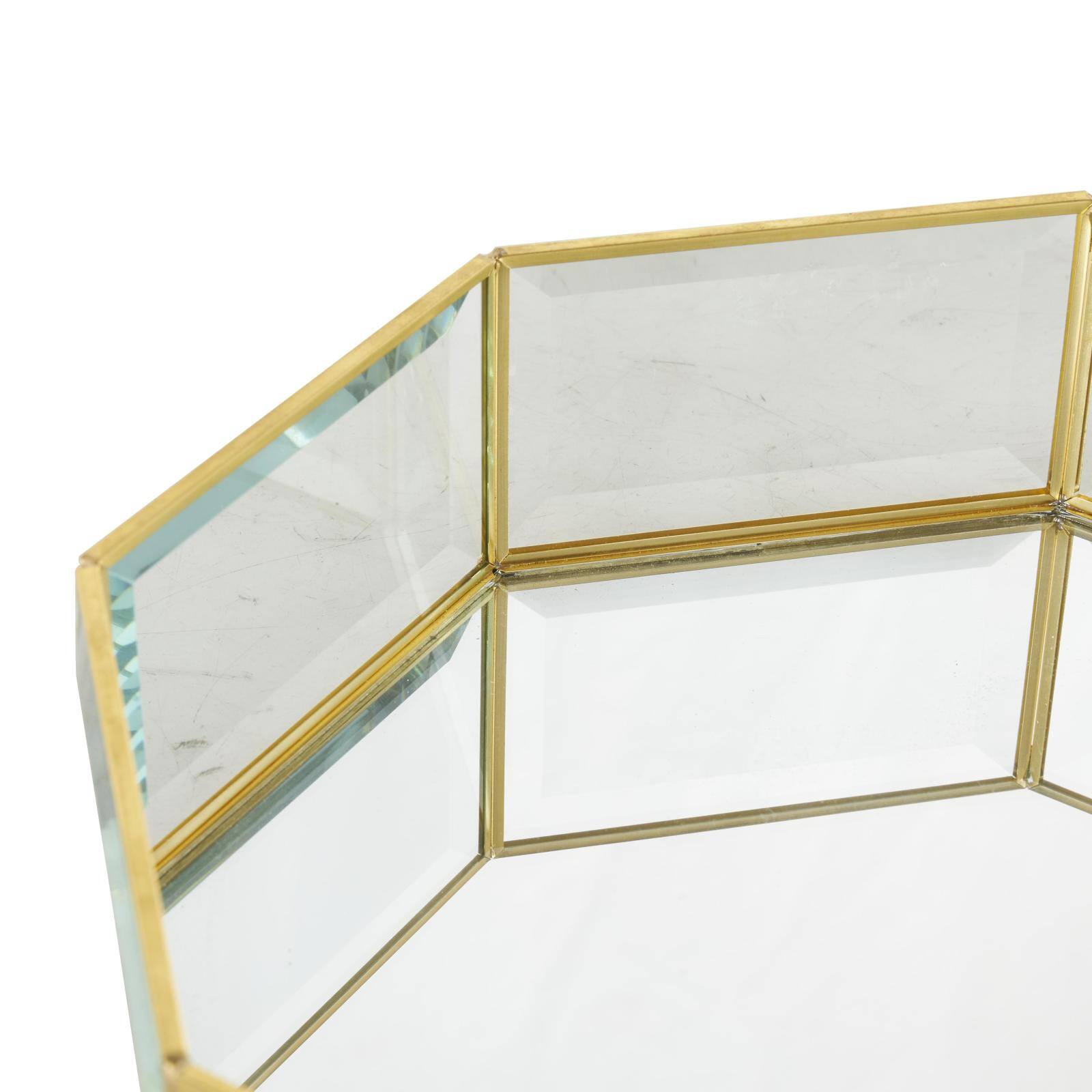 Clear & Gold Beveled Glass & Metal Wide Octagon Jewelry Box Set