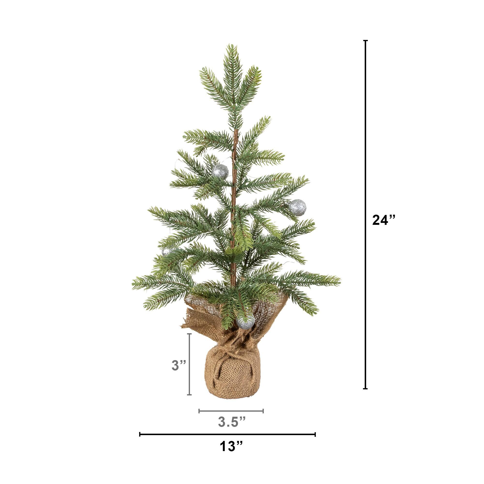 Nearly Natural 24" Pre-Lit Natural Look Fraser Fir Artificial Christmas Tree in Burlap Wrapped Base