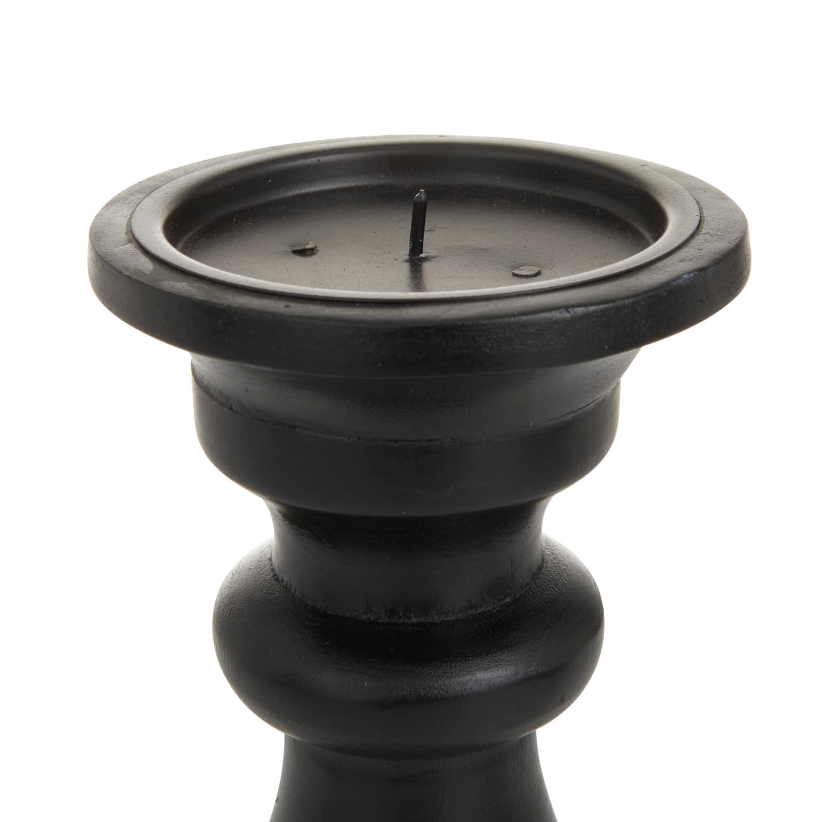Set of 3 Black Mango Wood Traditional Candle Holders, 10" x 4" x 4"