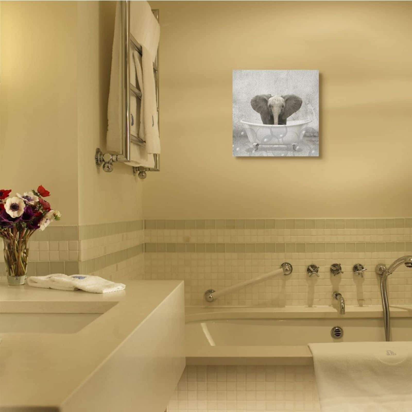 Stupell Industries Baby Elephant Bath Time Cute Animal Canvas Wall Art
