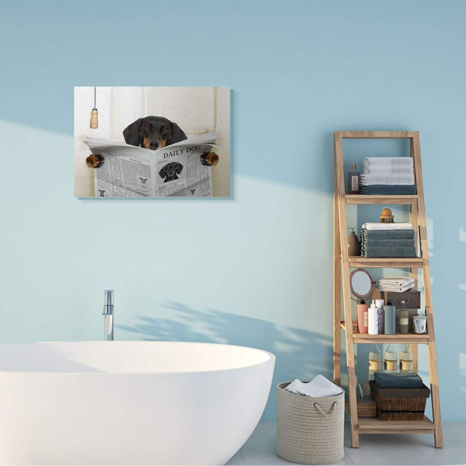 Stupell Industries White & Black Dog On Toilet with Newspaper Wall Art