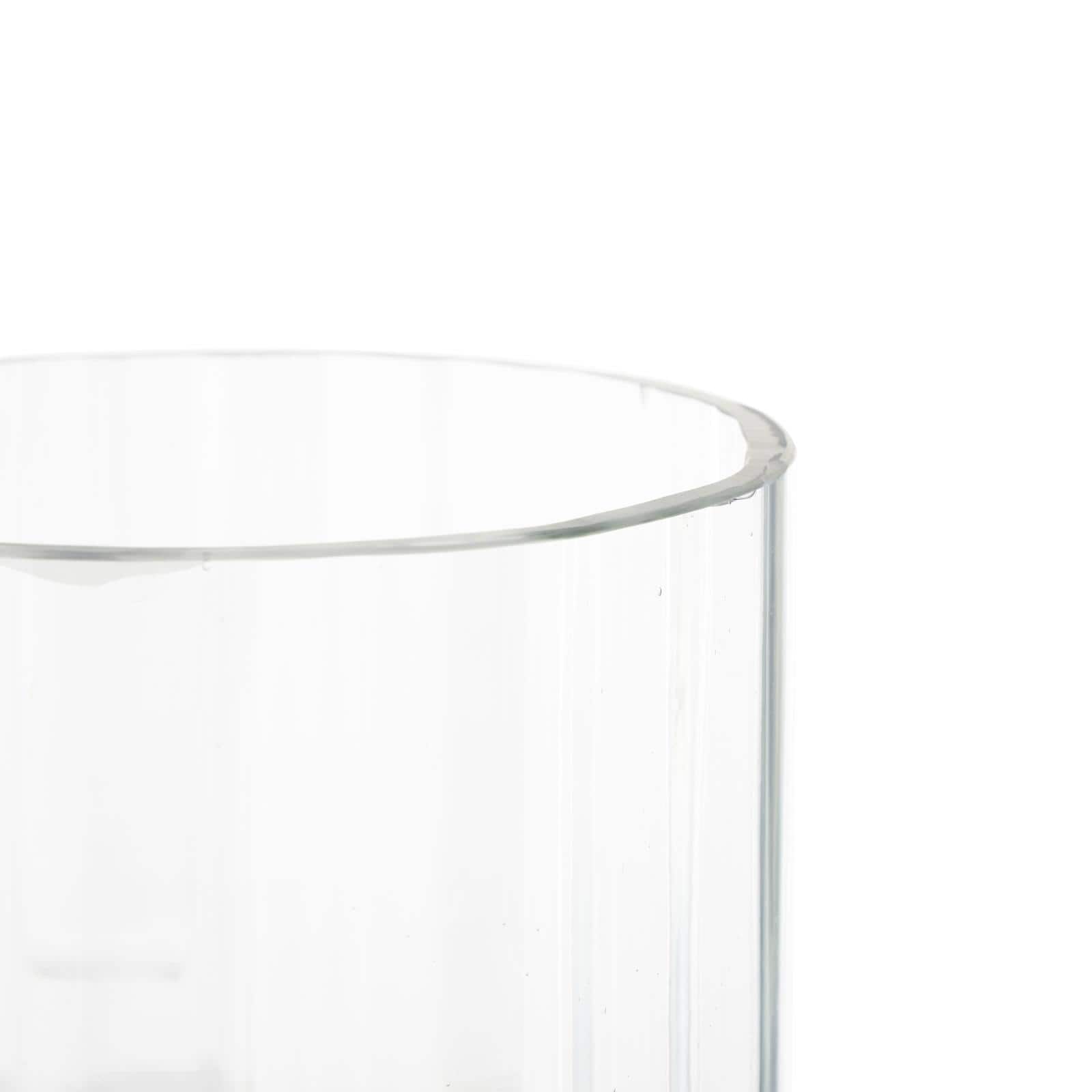 Clear Glass Ribbed Fluted Decorative Candle Holder with Elevated Base