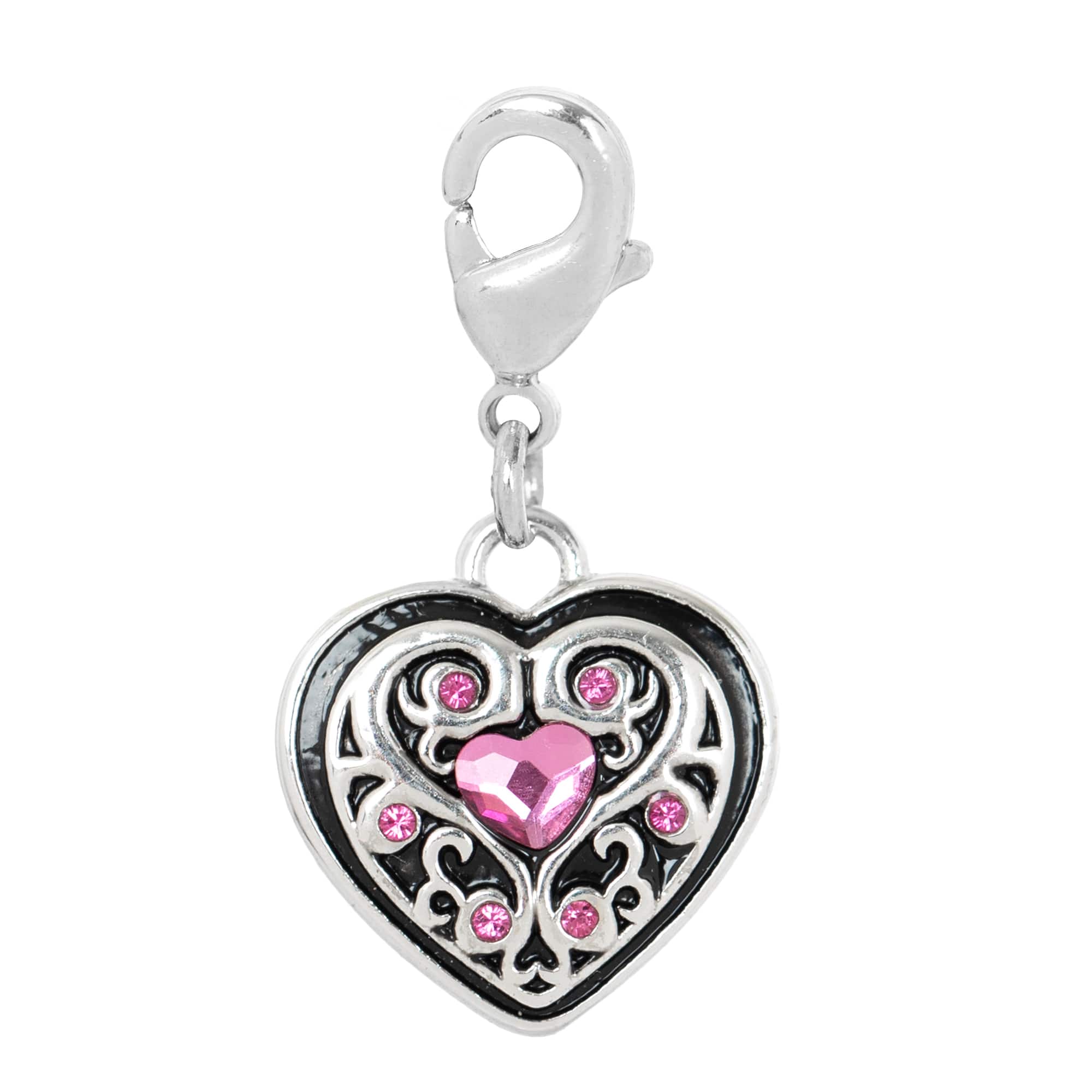 Dark Rose Filagree Heart Austrian Crystal Charm by Bead Landing™