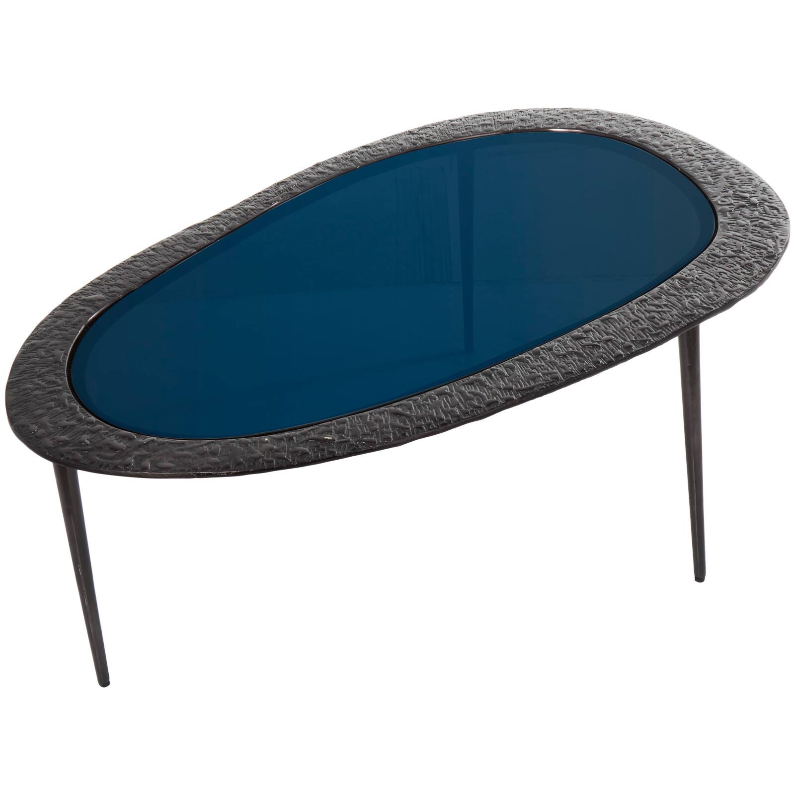 30" Black Aluminum Abstract Oval Shaped Coffee Table with Glass Top