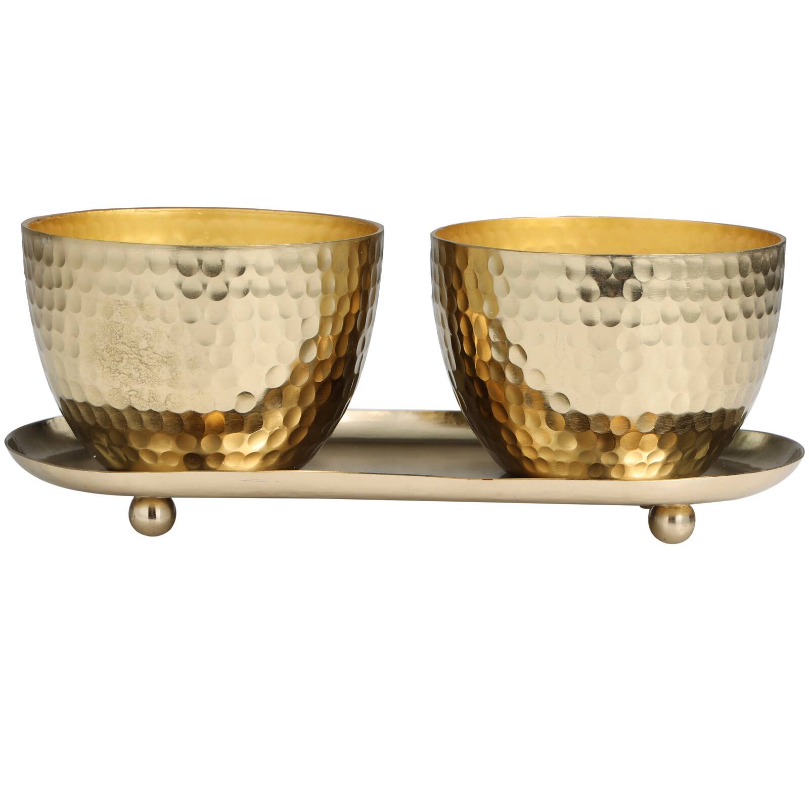 Mediterranean Fig Scented Candles in Gold Hammered Bowls Set