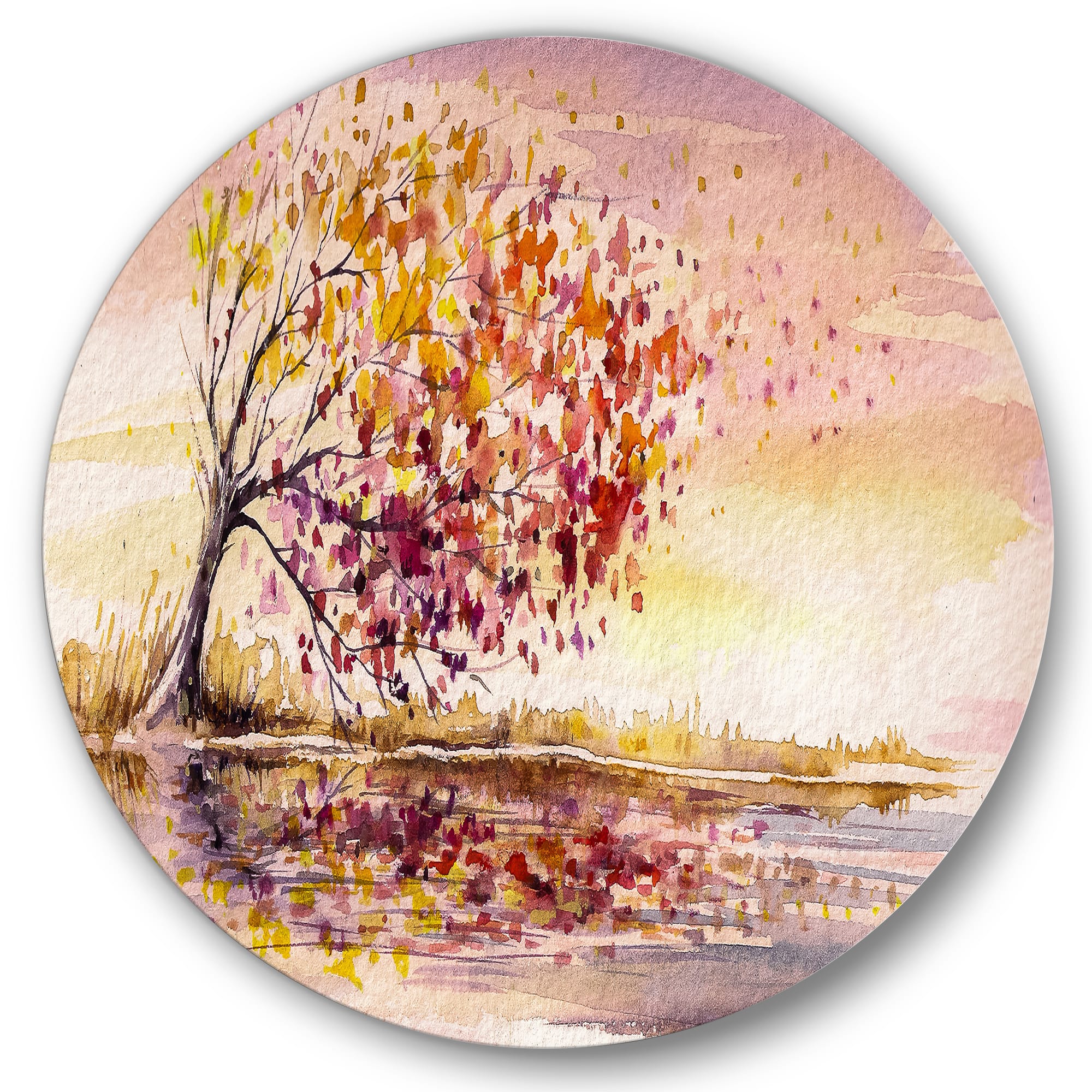 Designart - Yellow and Orange Autumn Tree - Traditional Metal Circle Wall Art
