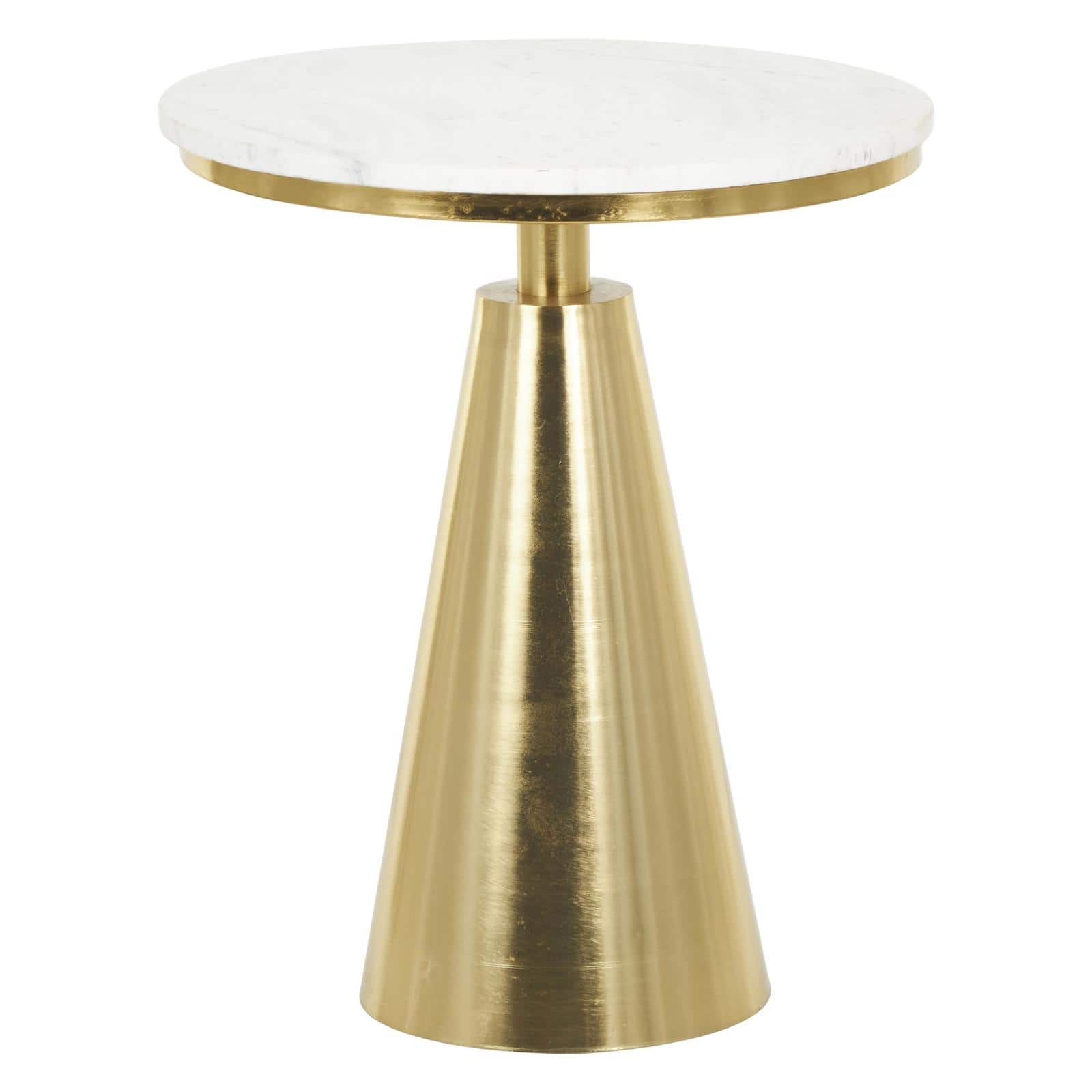 20" x 24" Gold Metal Geometric Cone Accent Table with White Marble Tabletop