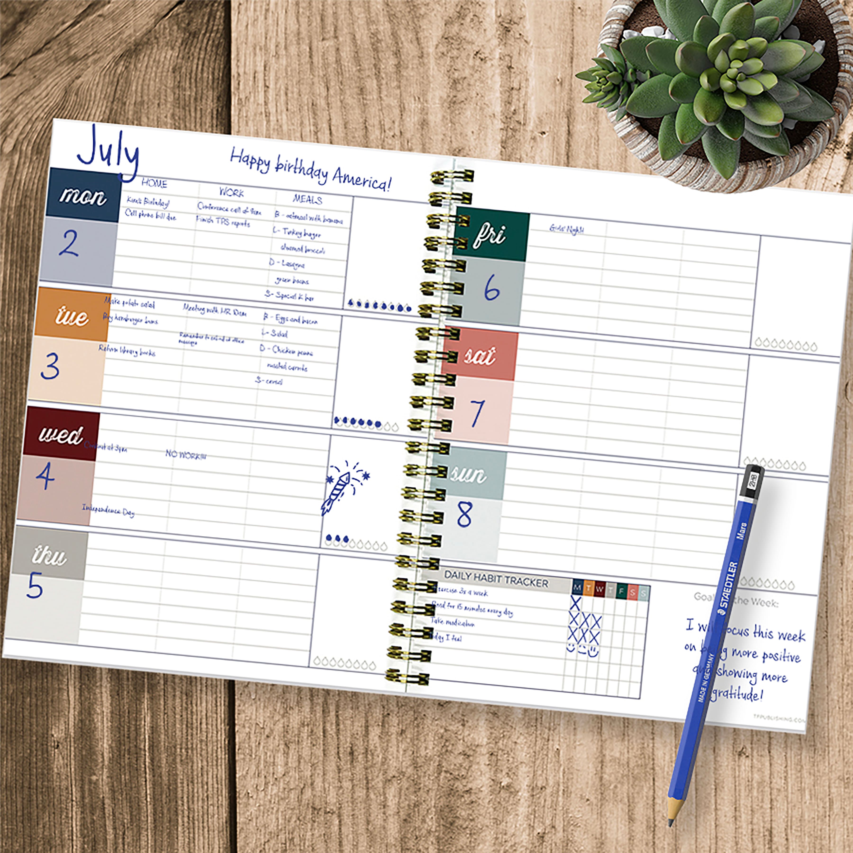 TF Publishing Medium Moody Blue Boho Undated Weekly Monthly Spiral Planner