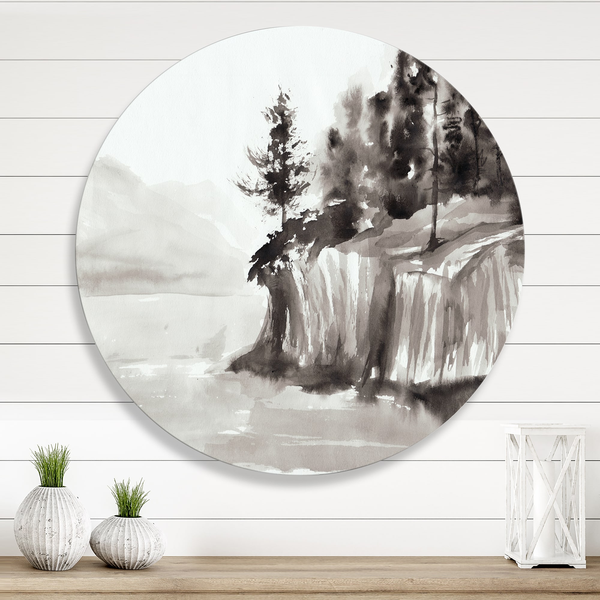 Designart - Monochrome Cliffs By The Lake