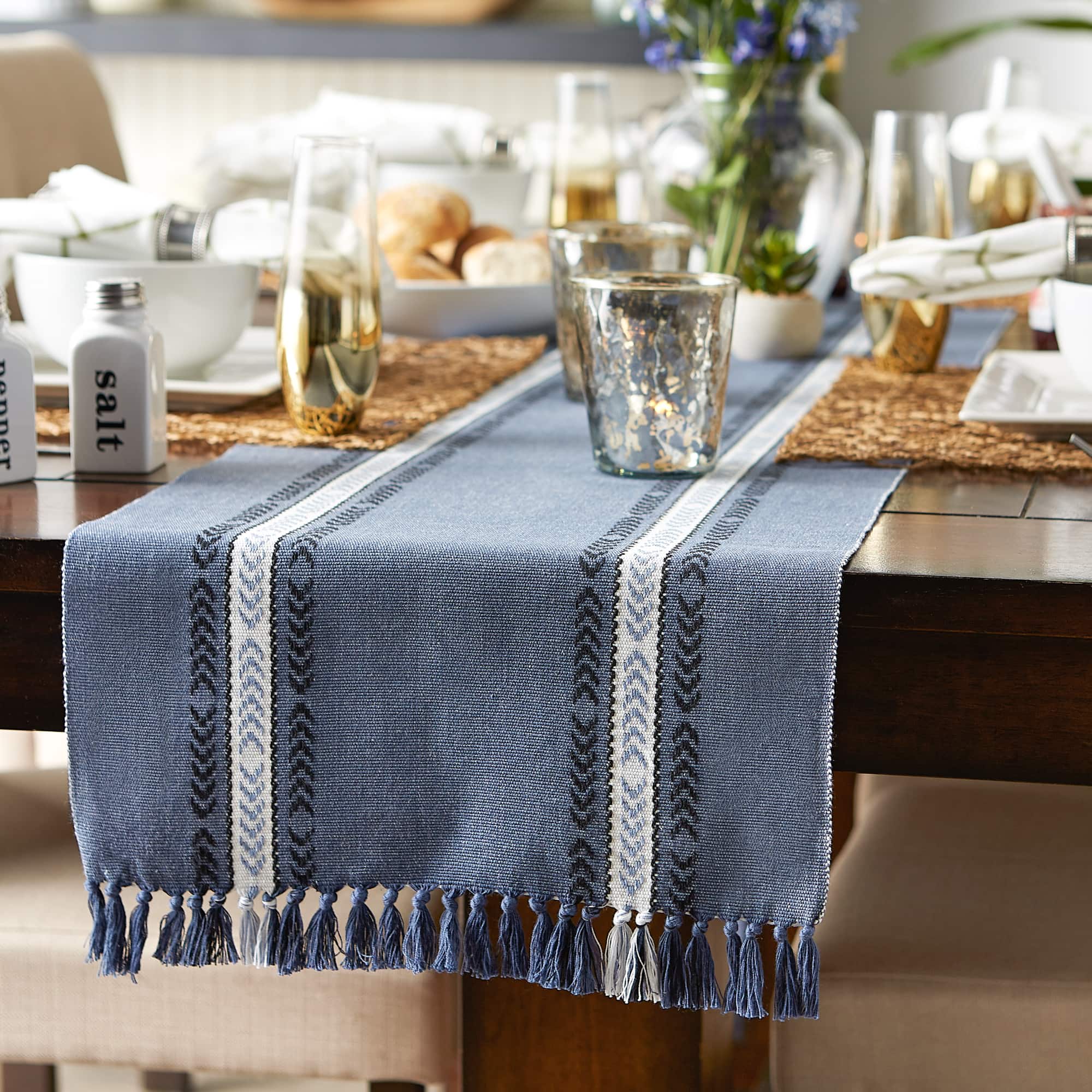 DII® 72" Dobby Striped Fringe Ribbed Table Runner