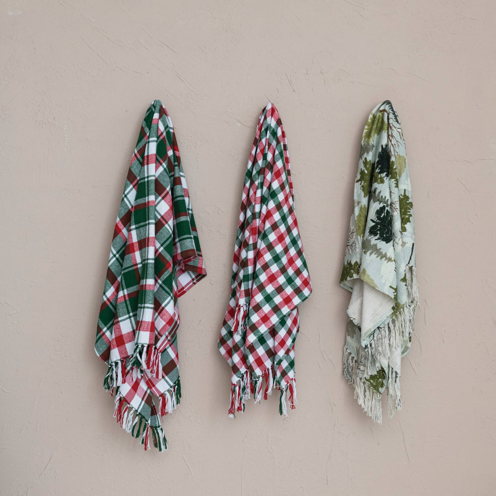 Hello Honey® 60" Red & Green Gingham Brushed Cotton Flannel Throw with Fringe
