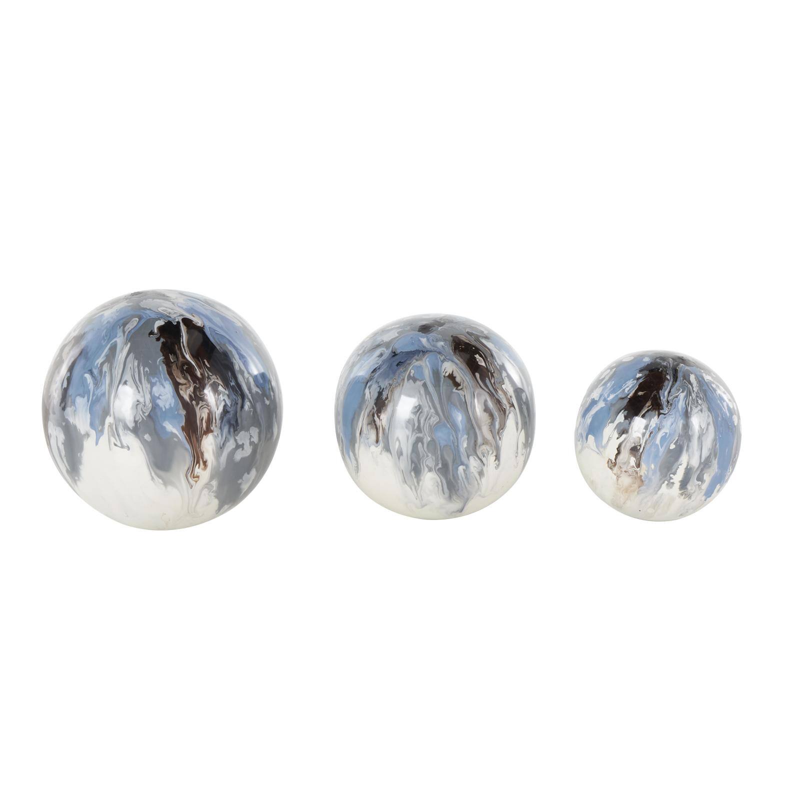 Blue, Brown & Cream Metal Abstract Swirl Orbs & Vase Filler Set