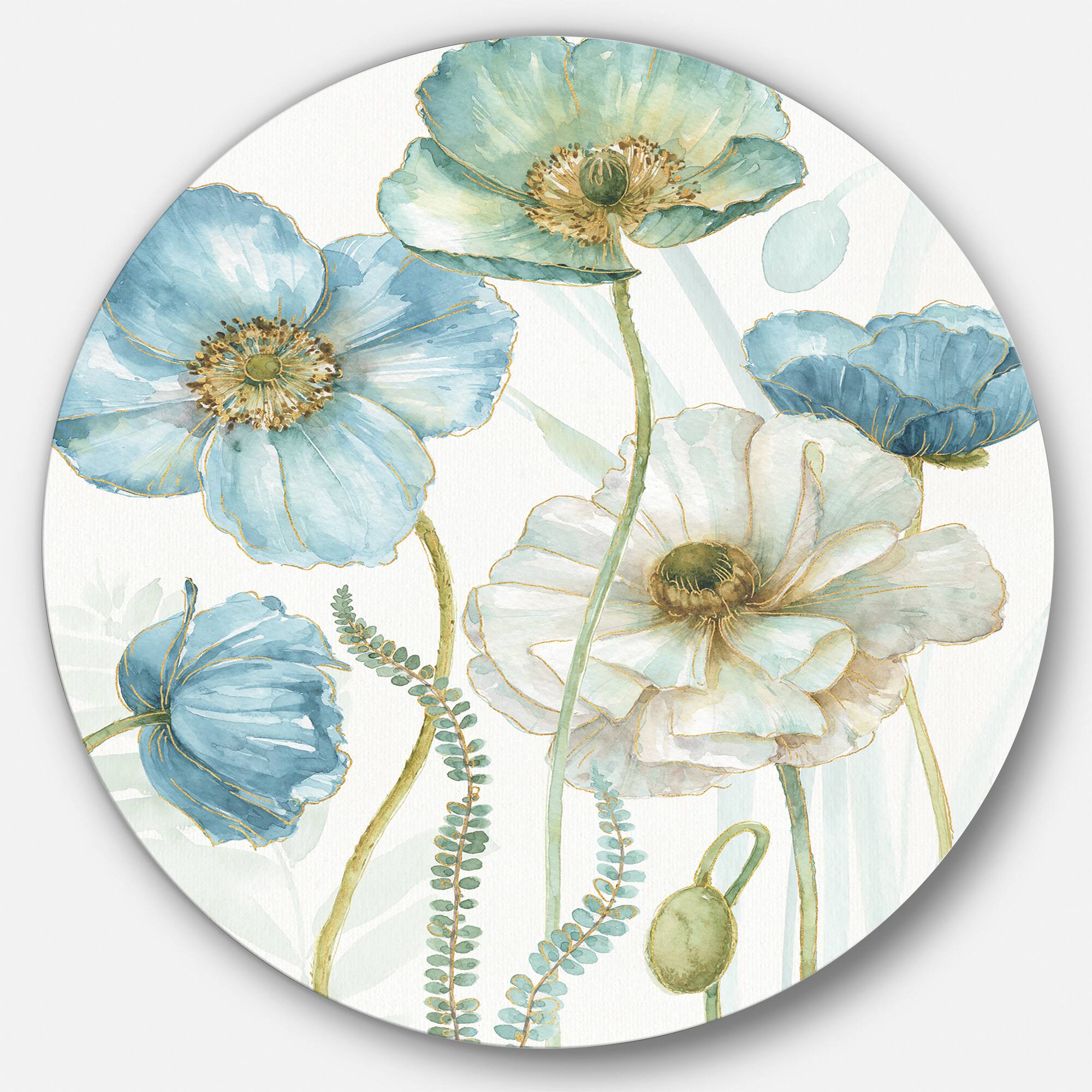 Designart - Blue Cottage Flowers Drawing II - Farmhouse Metal Circle Wall Art