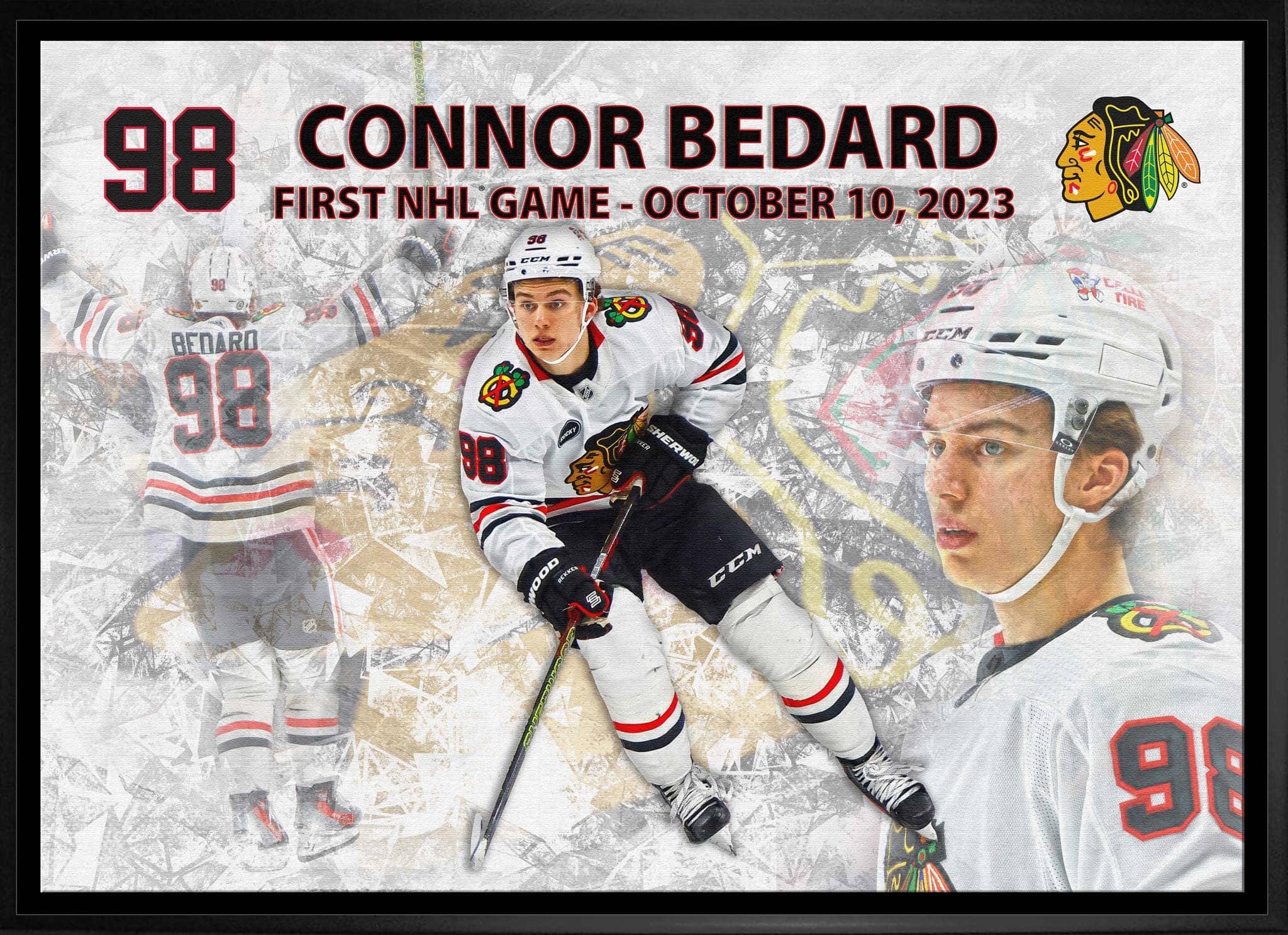 Connor Bedard 20" x 29" Framed Canvas Blackhawks First Game 31.5" x 22.5"
