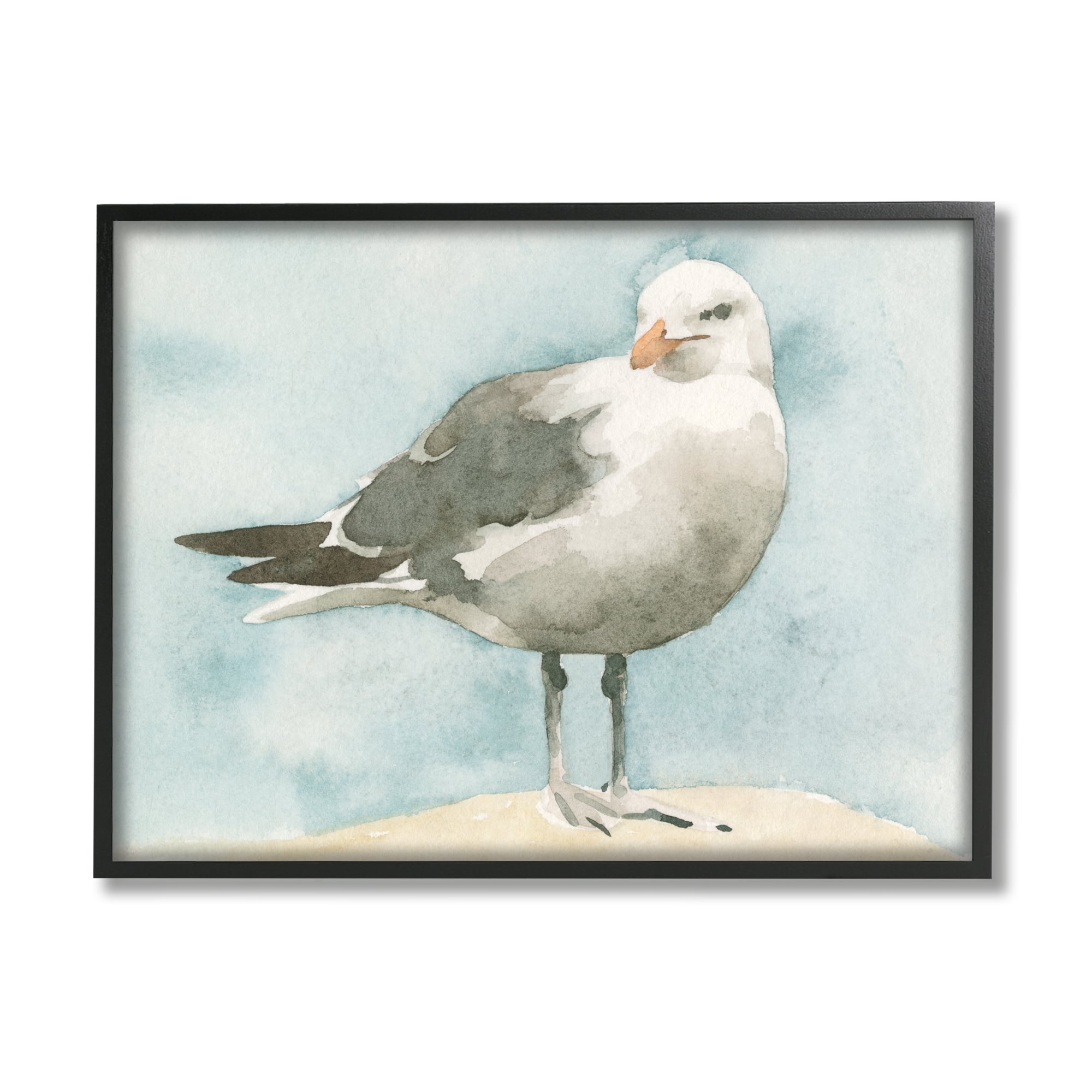 Stupell Industries Soft Focus Seagull On Waterfront Beige Blue in Frame Wall Art