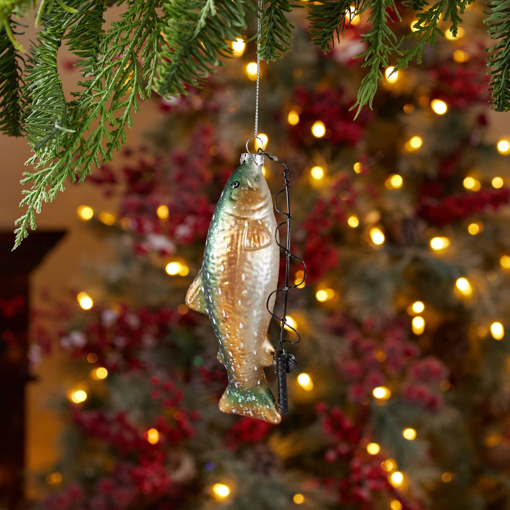 Melrose 8.5" Fishing Fish Glass Ornament