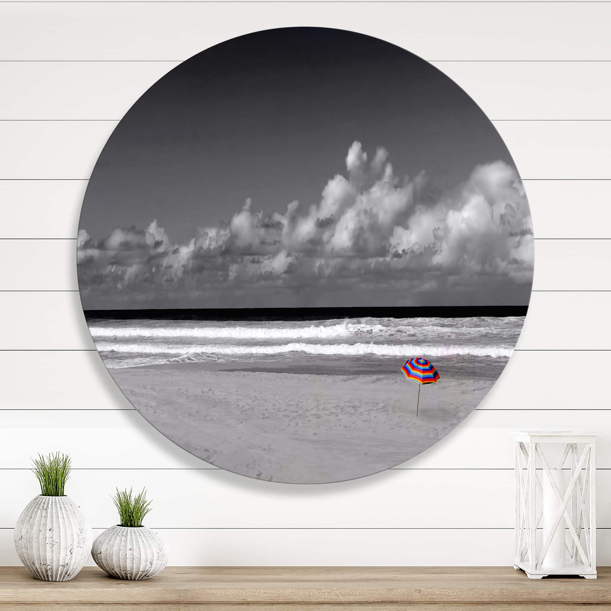 Designart - Monochrome Coastline Under Cloudy Sky