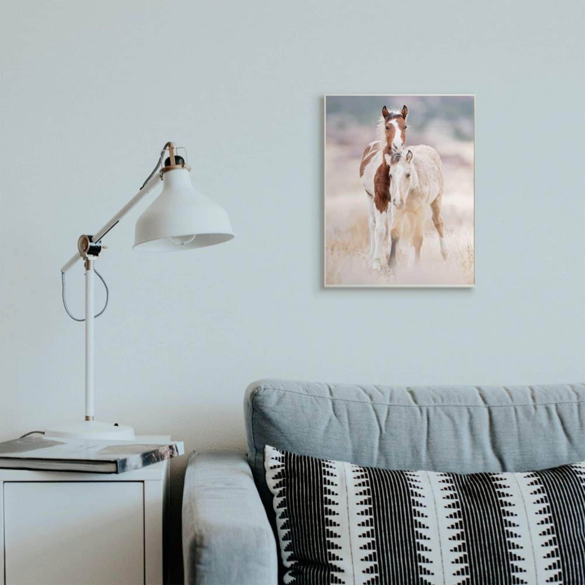 Stupell Industries Calm Horses in Muted Beige Meadow Photograph Wall Plaque