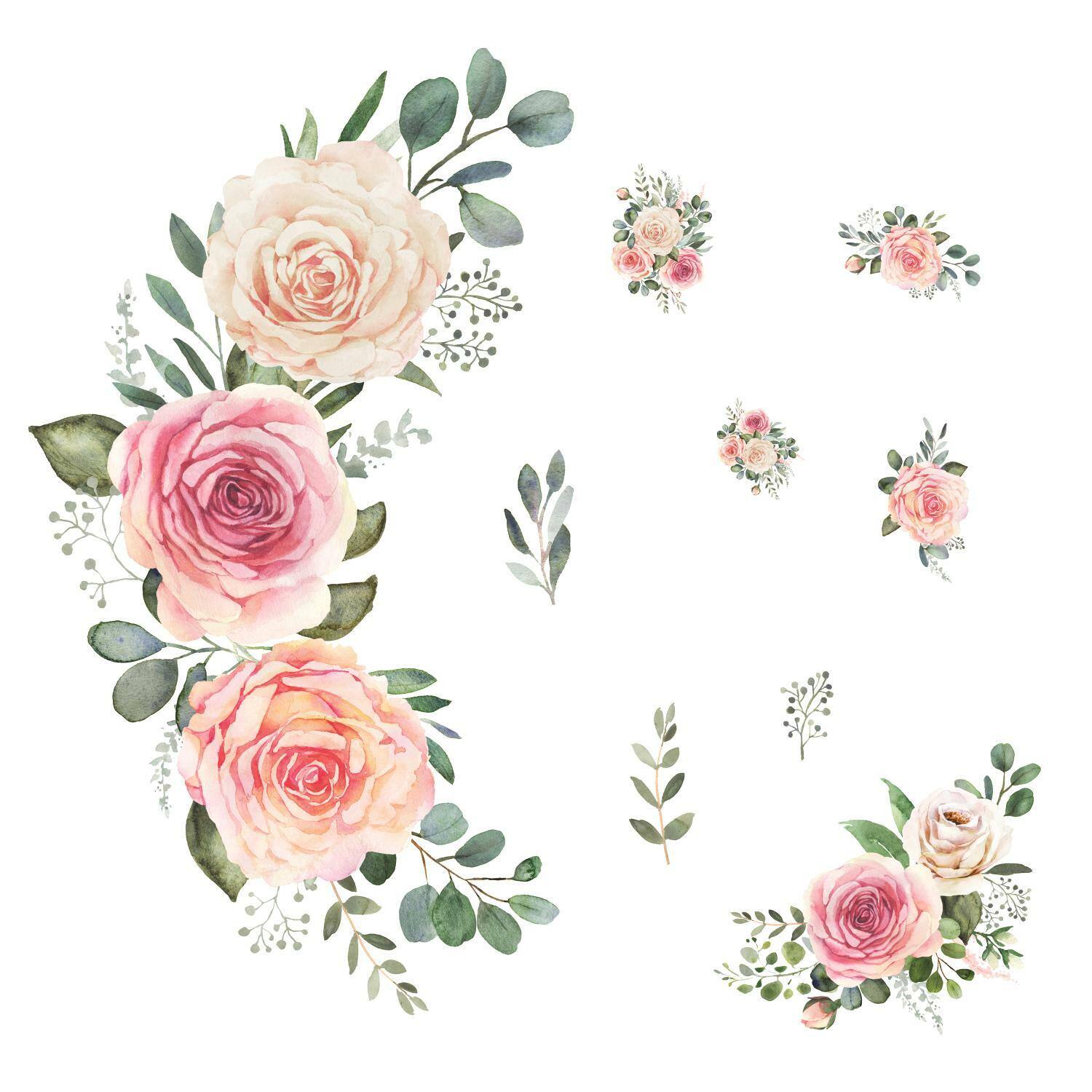 RoomMates Pink Roses Peel & Stick Giant Wall Decals