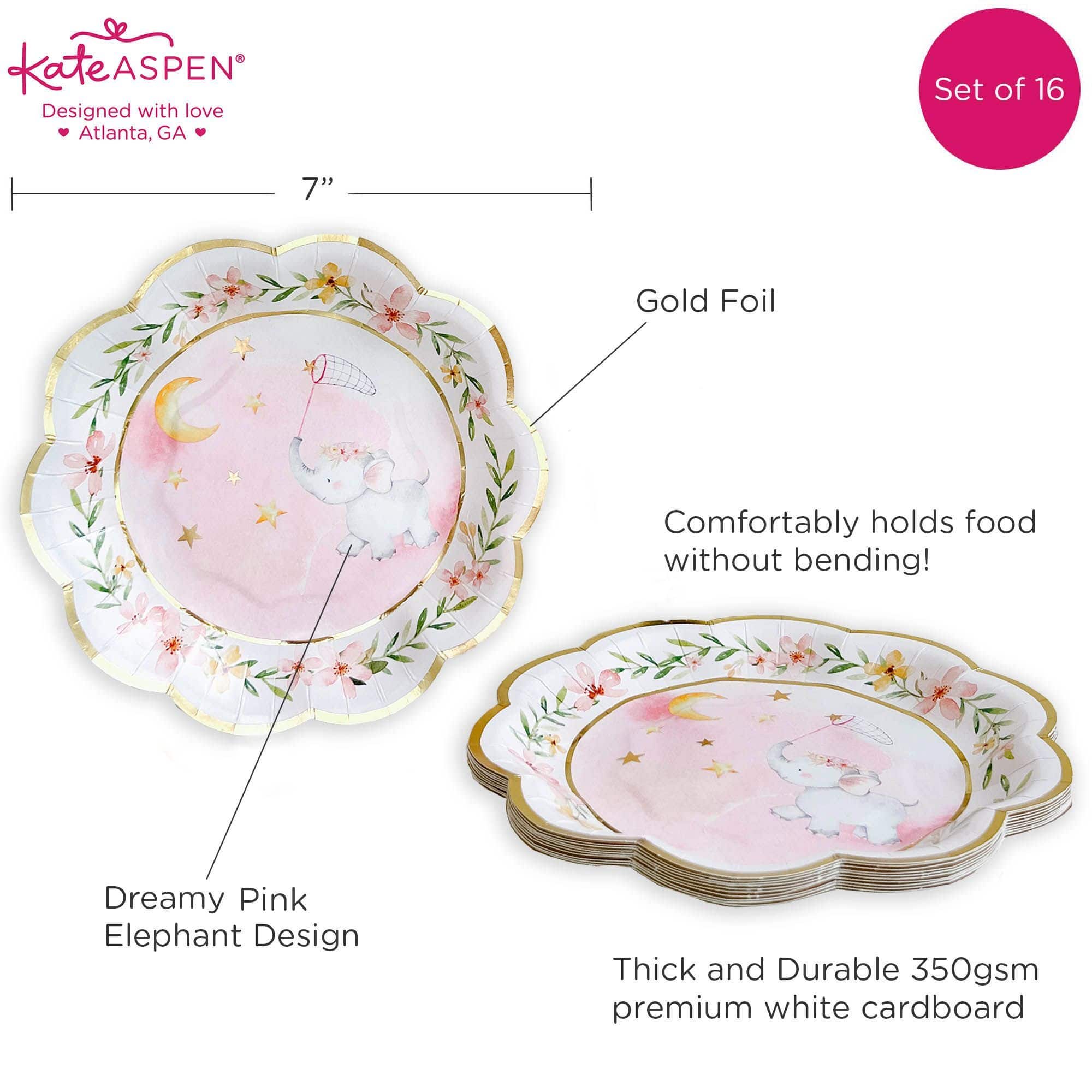 Kate Aspen® 7" Pink Elephant Baby Shower Premium Paper Plates, 16ct.