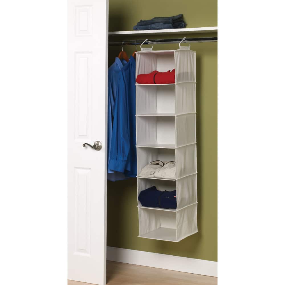 Household Essentials White Canvas 6-Shelf Hanging Closet Organizer