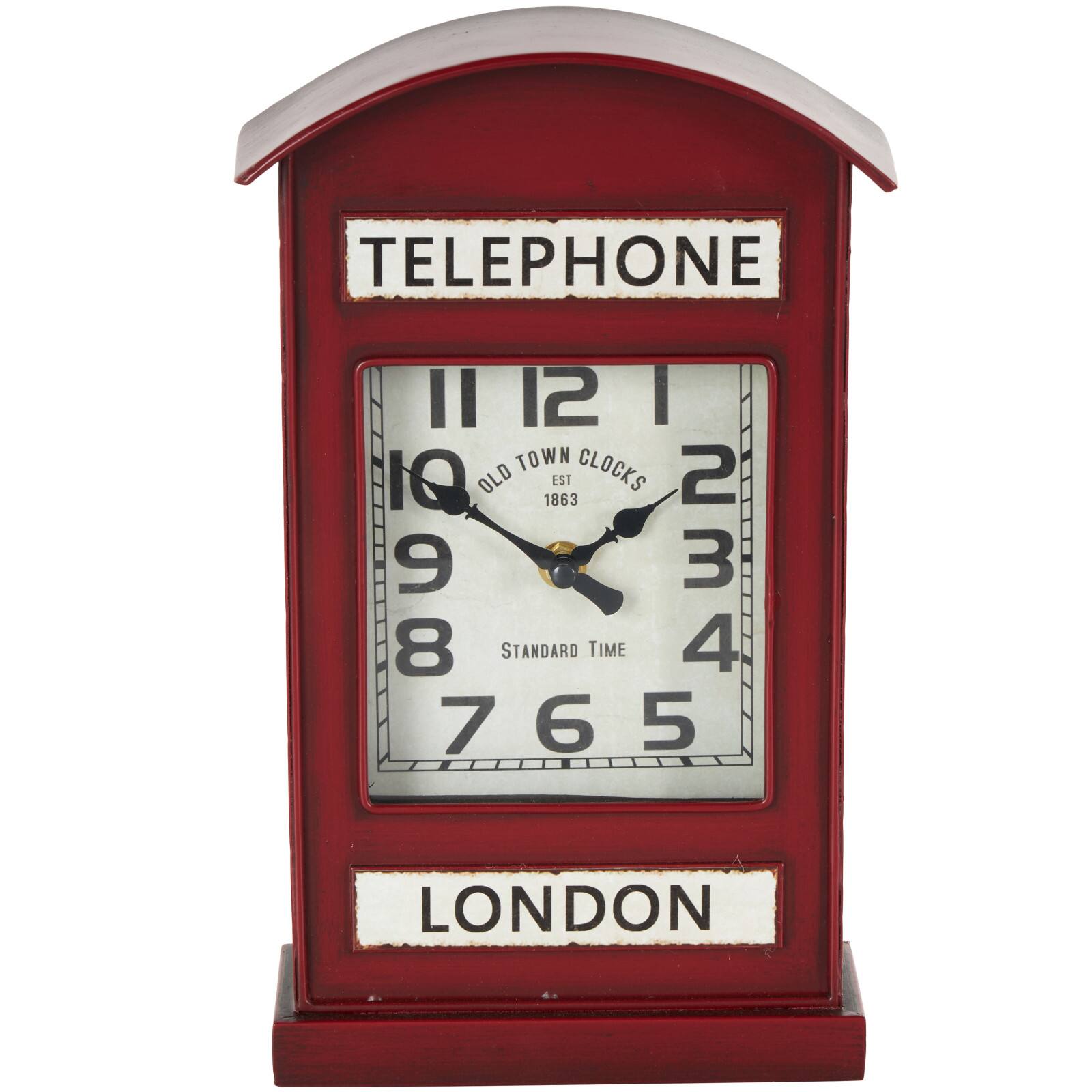 7" x 12" Red London Telephone Booth Inspired Metal Clock