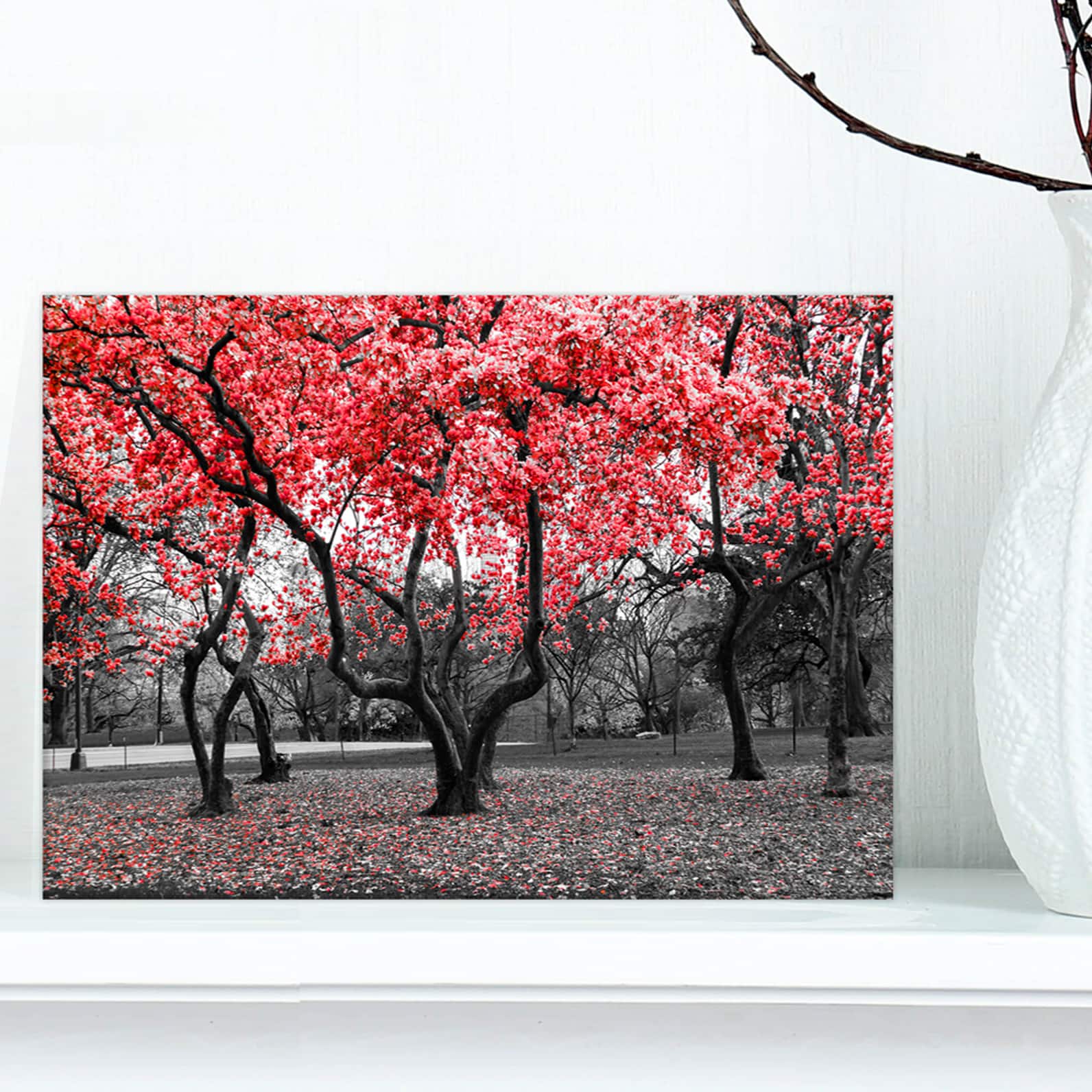 Designart - Red flower Trees Blossom - Floral Landscapes Photographic on wrapped Canvas
