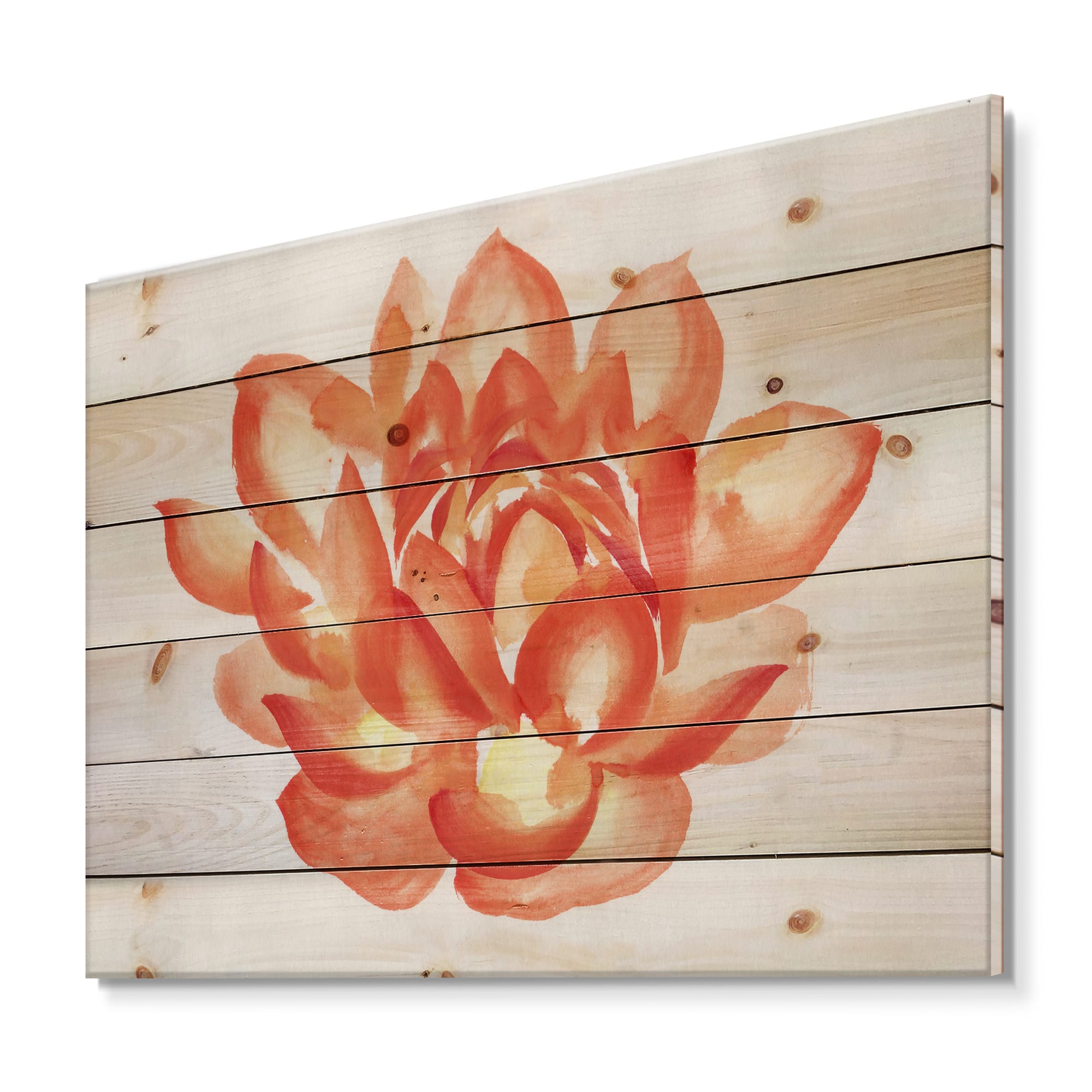 Designart - Vintage Detail of A Orange Lotus - Traditional Print on Natural Pine Wood