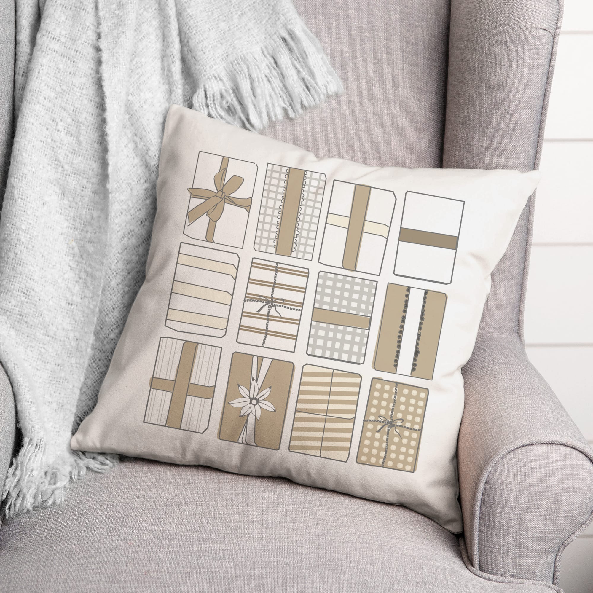 Neutral Gift Boxes 18x18 Throw Pillow