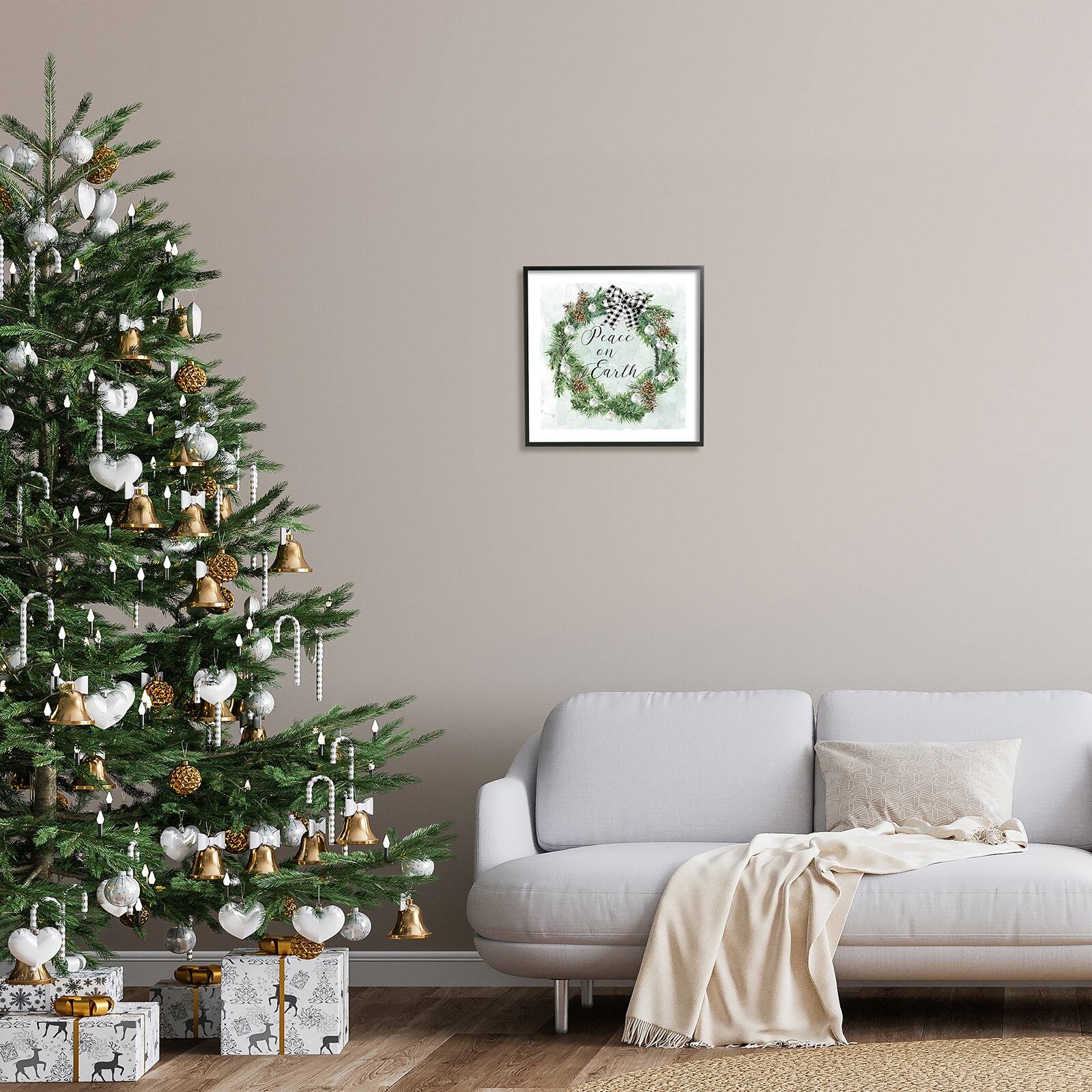 Stupell Industries Peace Seasonal Wreath Framed Giclee Art