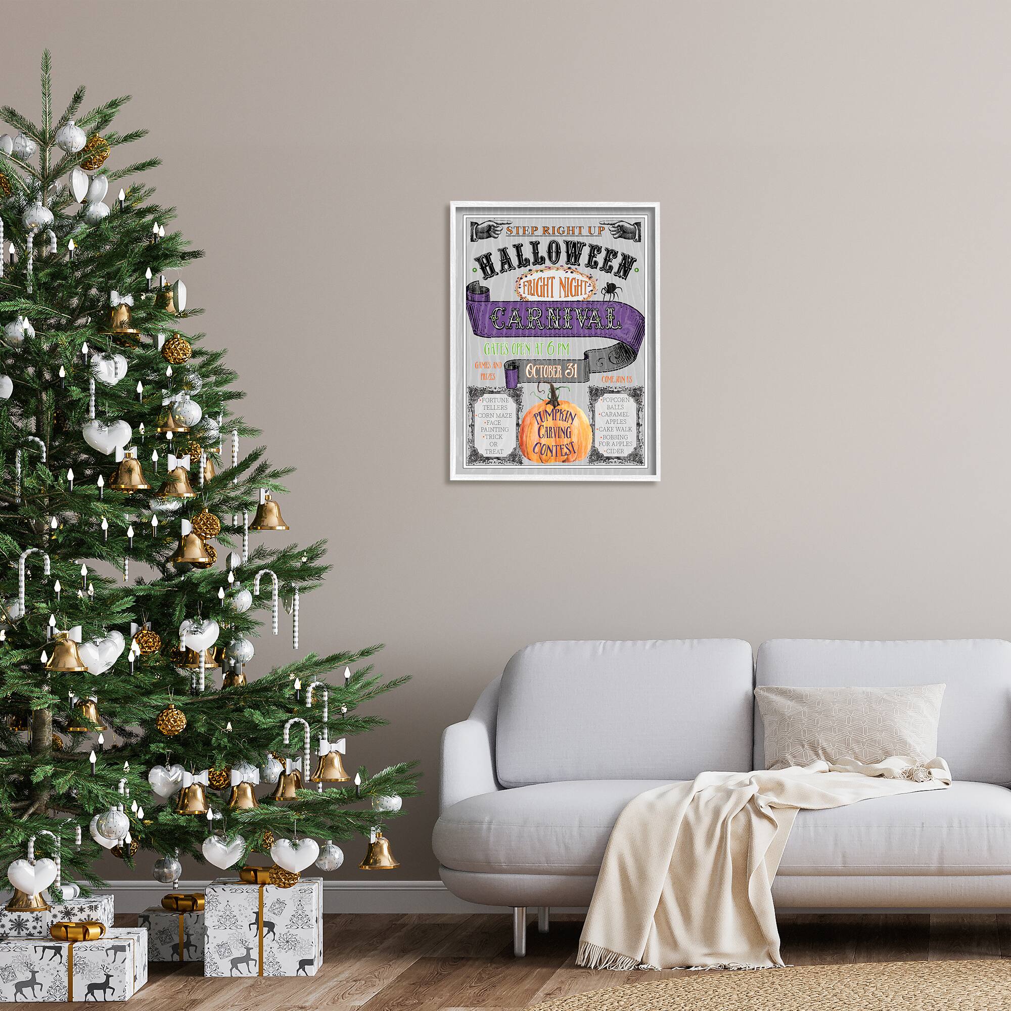 Stupell Industries Halloween Fright Night Carnival Sign Framed Giclee Art