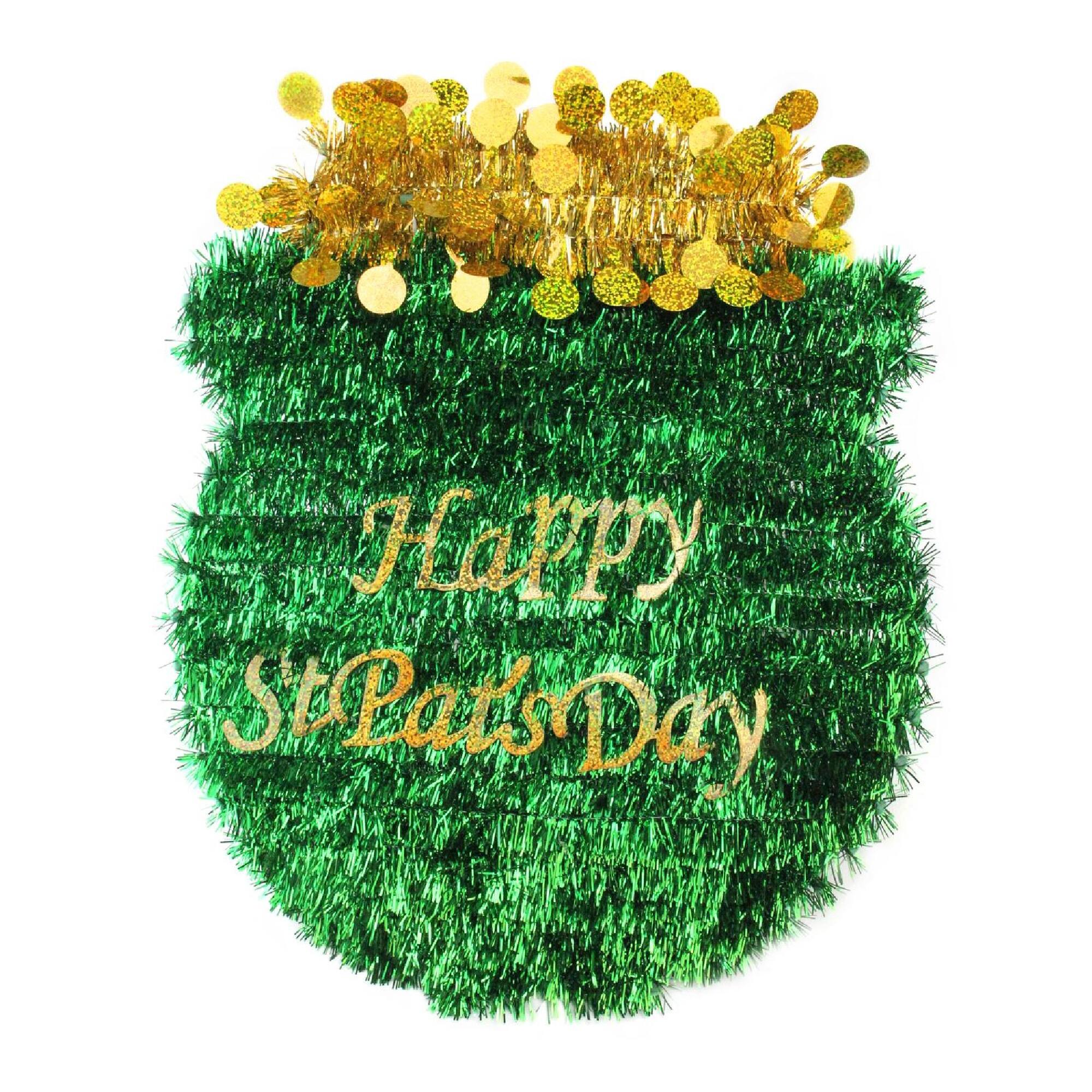 17" St. Patrick's Day Irish Tinsel Pot O' Gold Window Decoration
