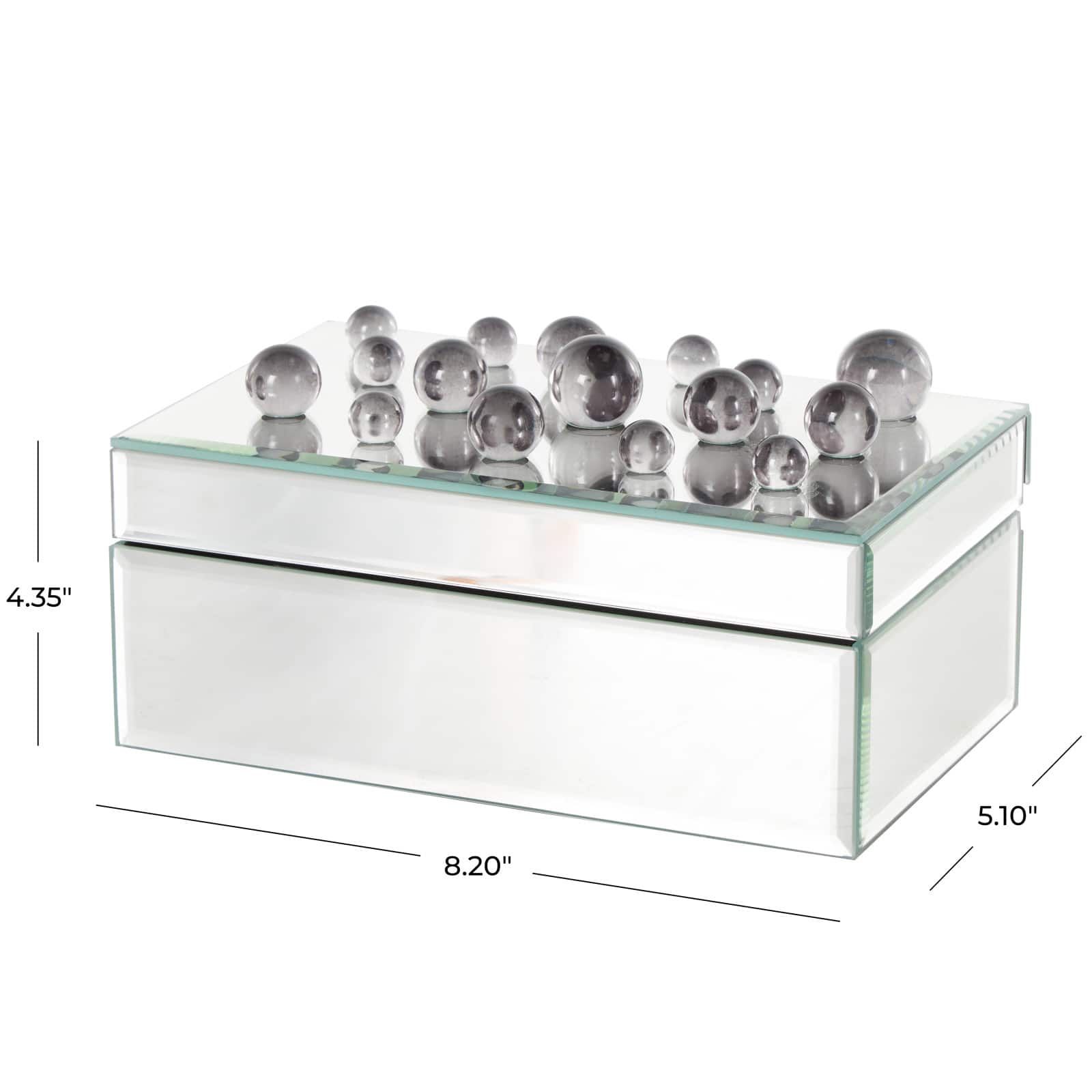 8.25" x 5" x 4.5" Silver Glass Mirrored Decorative Jewelry Box with Black Bubble Textured Balls
