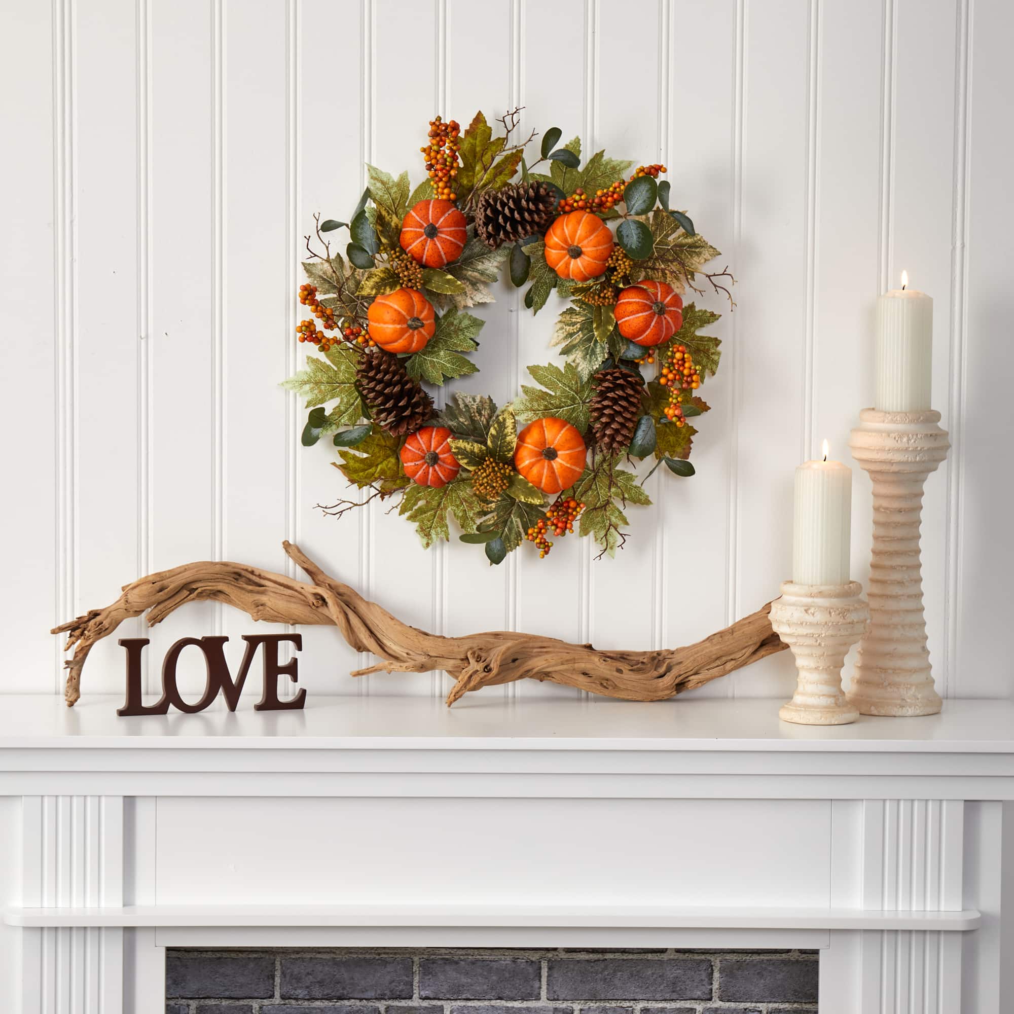 24" Pumpkins, Pinecones & Berries Fall Wreath